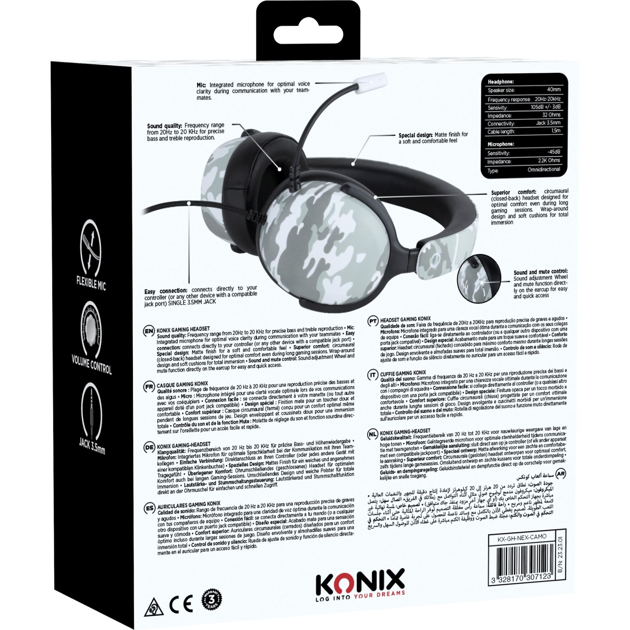 Voir la diapositive 5 : KONIX Casque Gaming Filaire Nexus Camo Multiplateforme