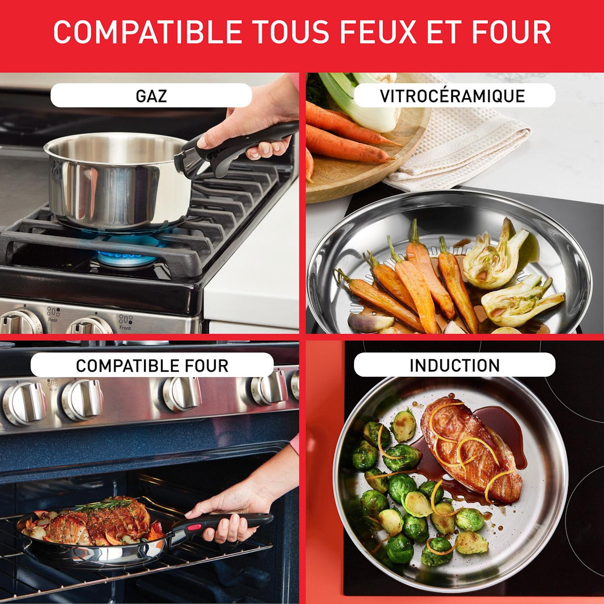 Voir la diapositive 5 : TEFAL Batterie de cuisine tous feux dont induction INGENIO COOK