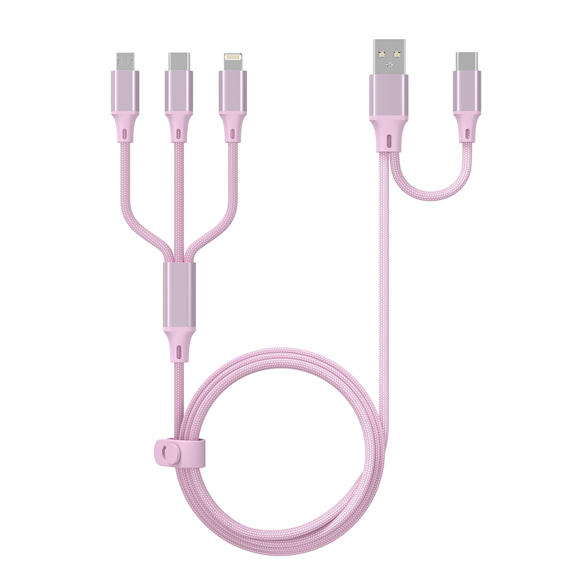 QILIVE Câble de charge 5 en 1 Textile - Rose