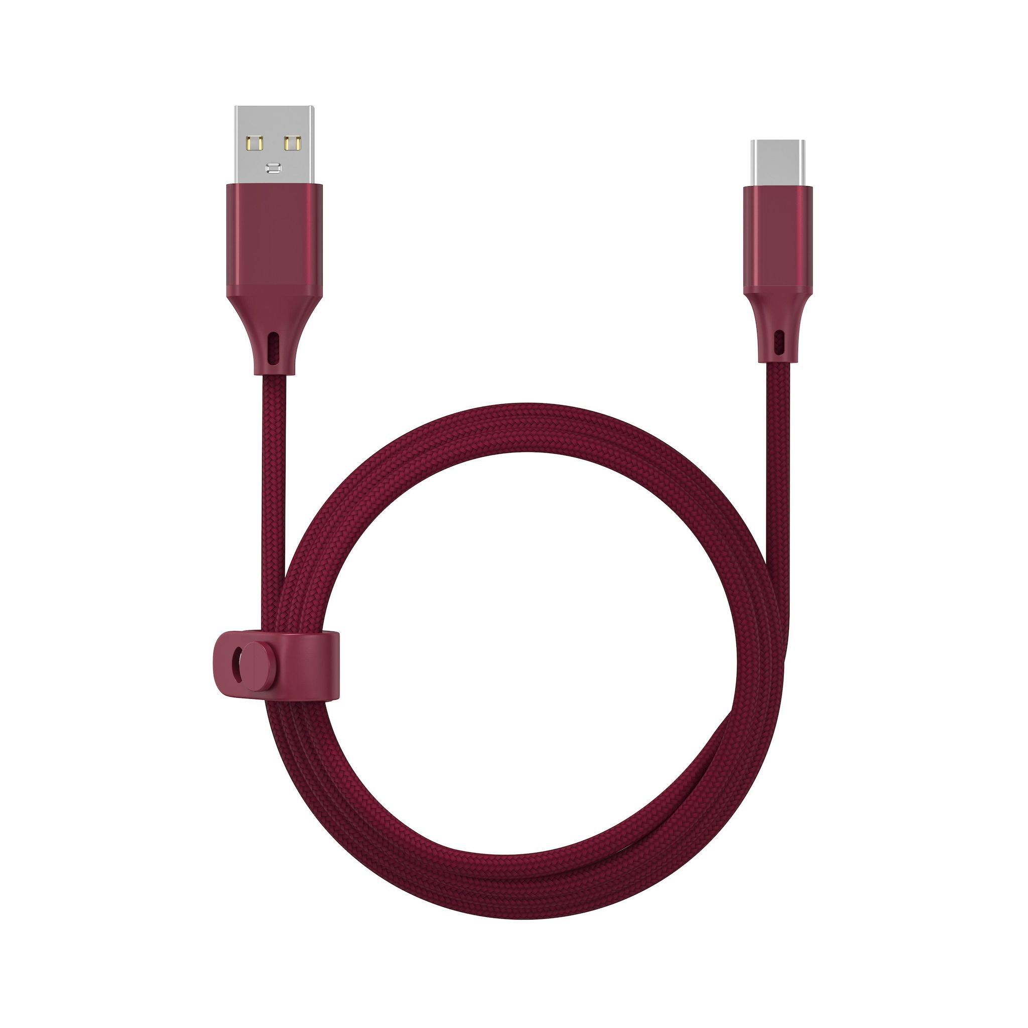 QILIVE Câble de charge USB A/USB C Textile - Bordeaux