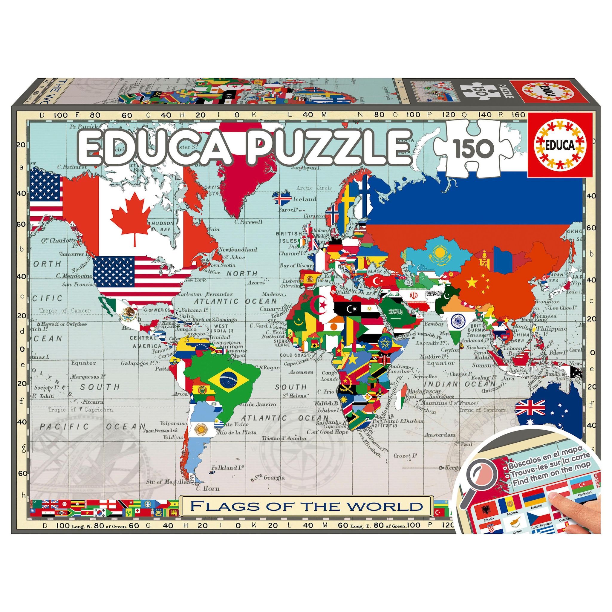 EDUCA Puzzle 150 pièces Géographie Drapeaux du monde