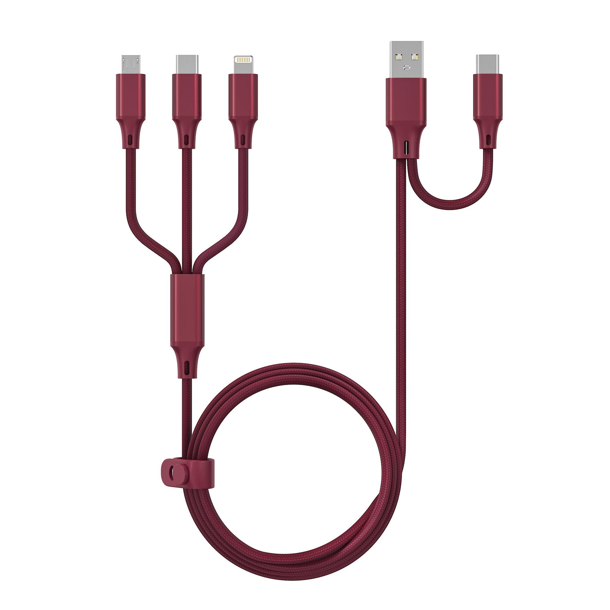 QILIVE Câble de charge 5 en 1 Textile - Bordeaux