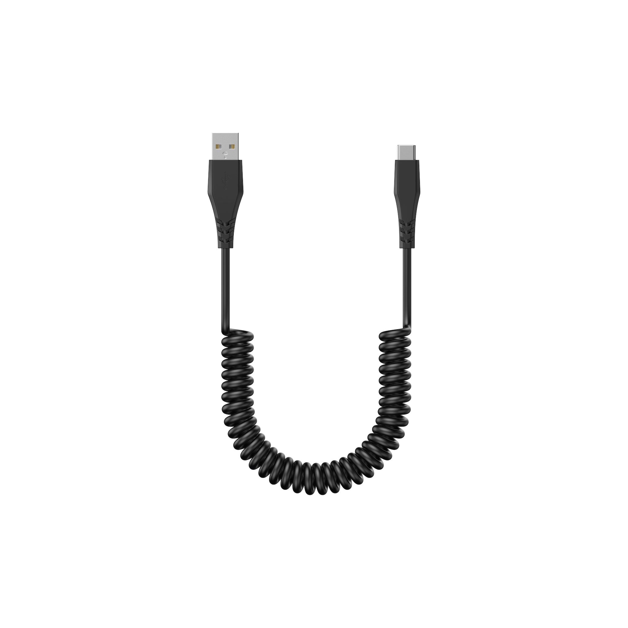 QILIVE Câble de charge spiral USB A/USB C - Noir