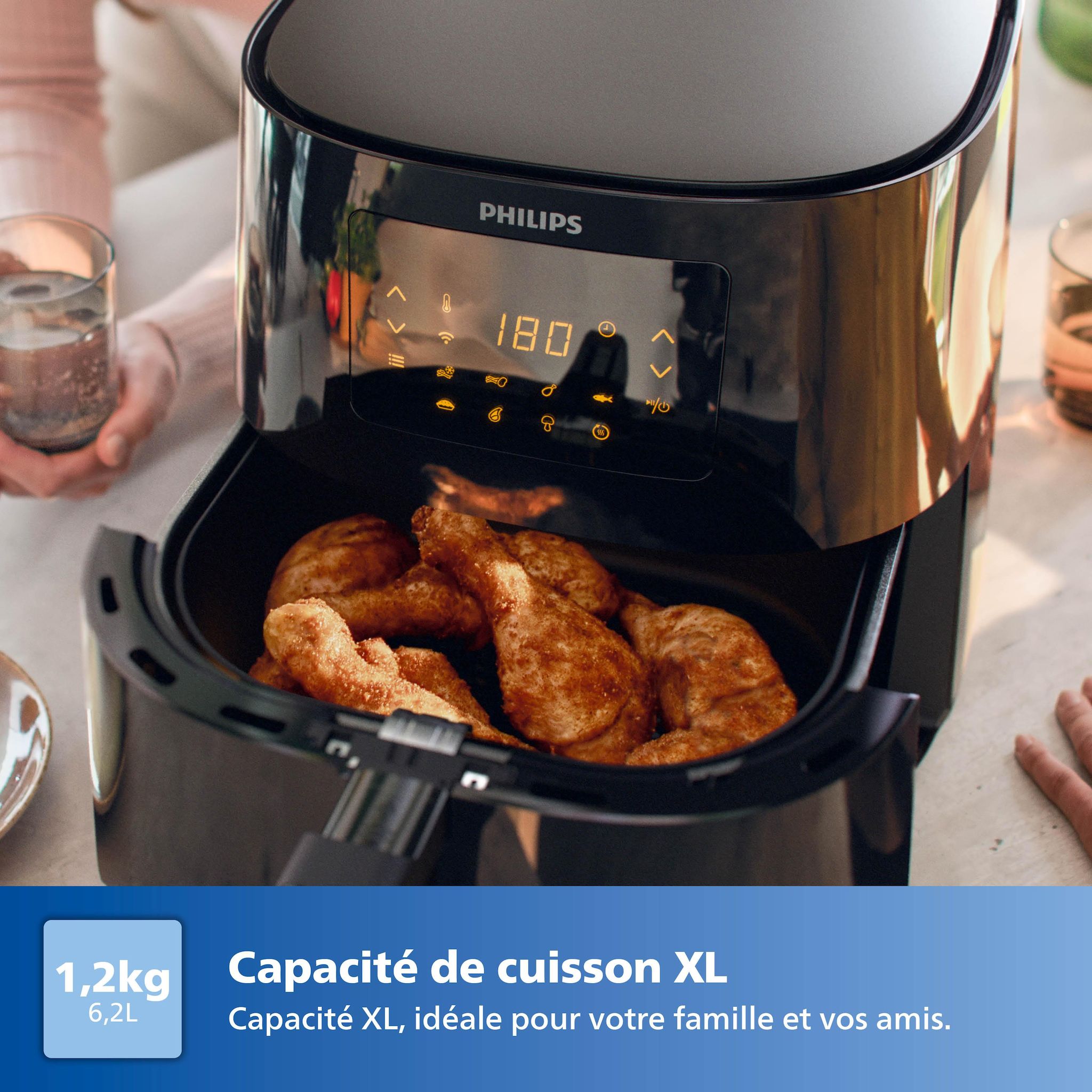 Voir la diapositive 2 : PHILIPS Friteuse sans huile à air chaud HD9280/90 - Noir