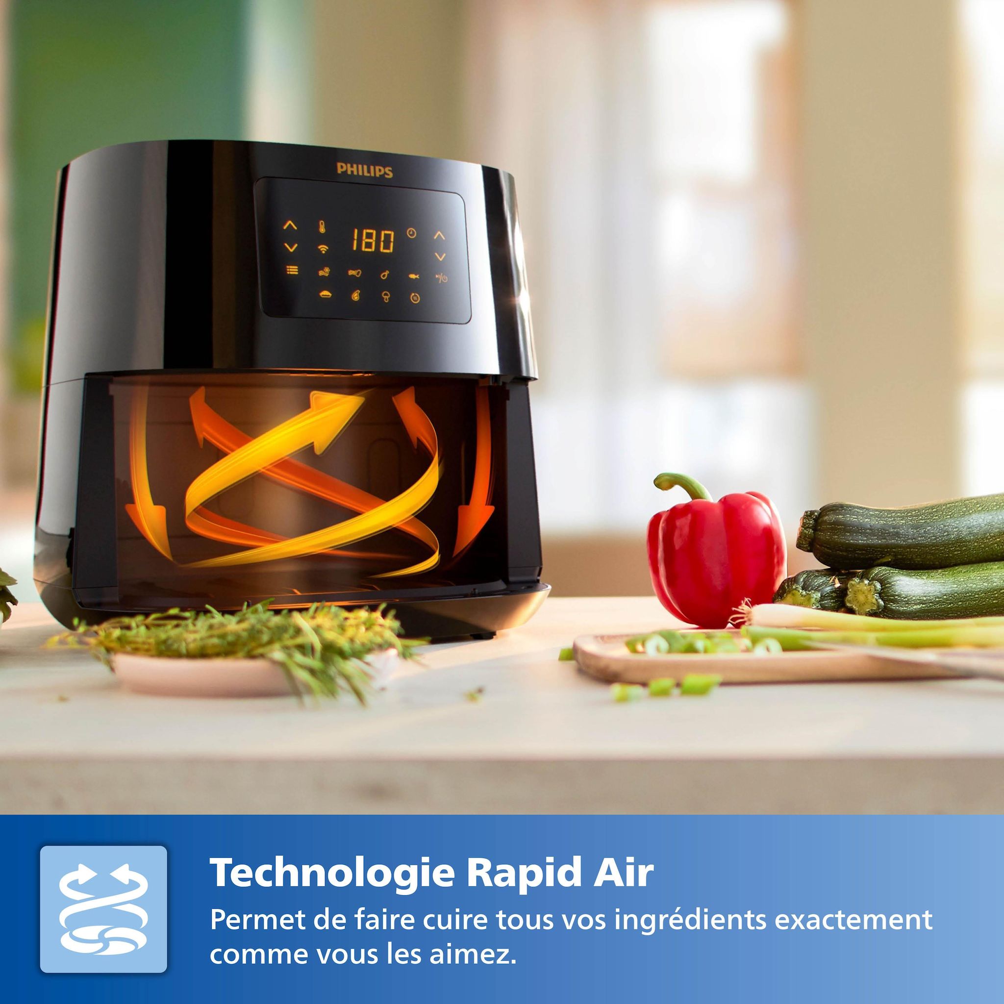 Voir la diapositive 5 : PHILIPS Friteuse sans huile à air chaud HD9280/90 - Noir