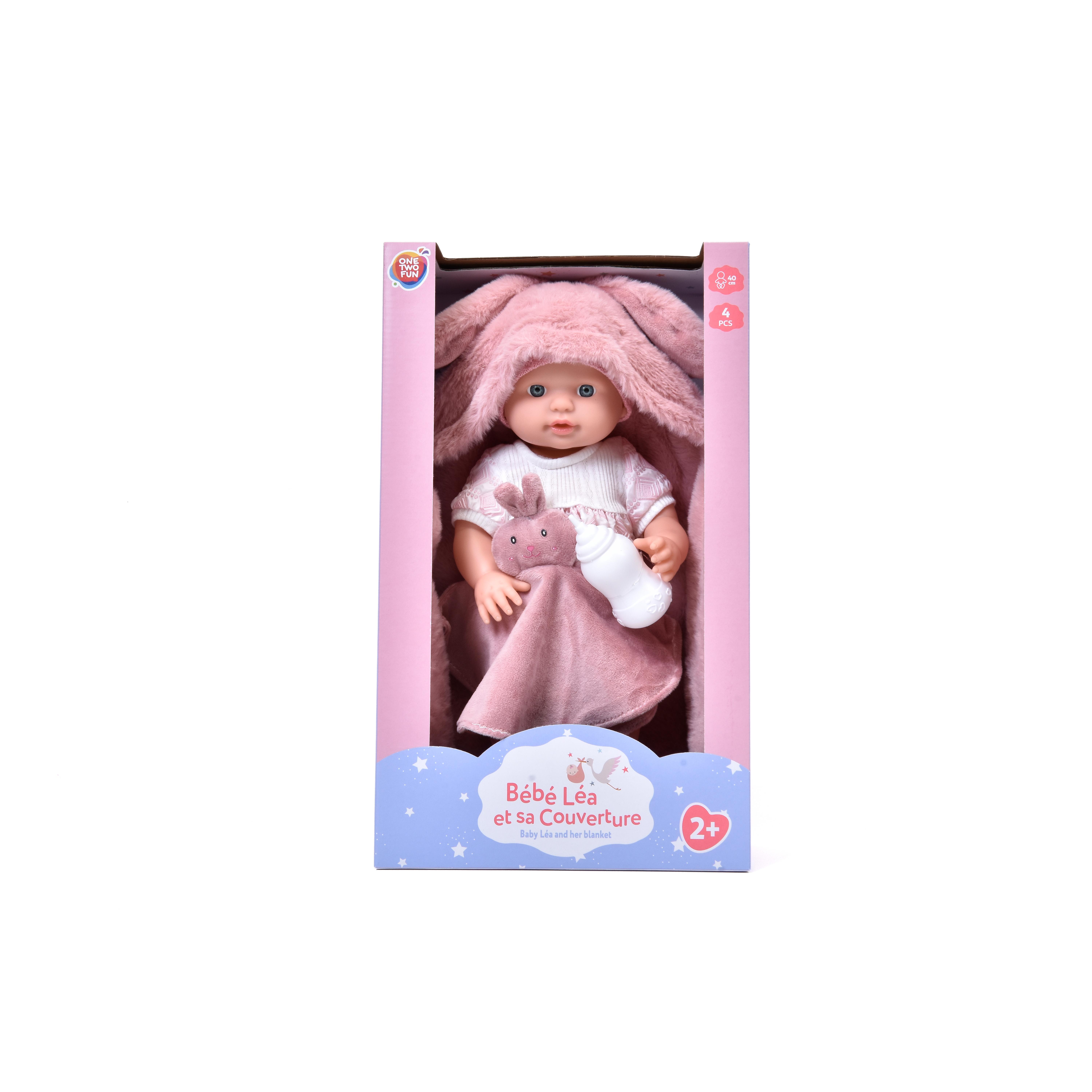 ONE TWO FUN Ensemble bébé Léa 35 cm et sa couverture