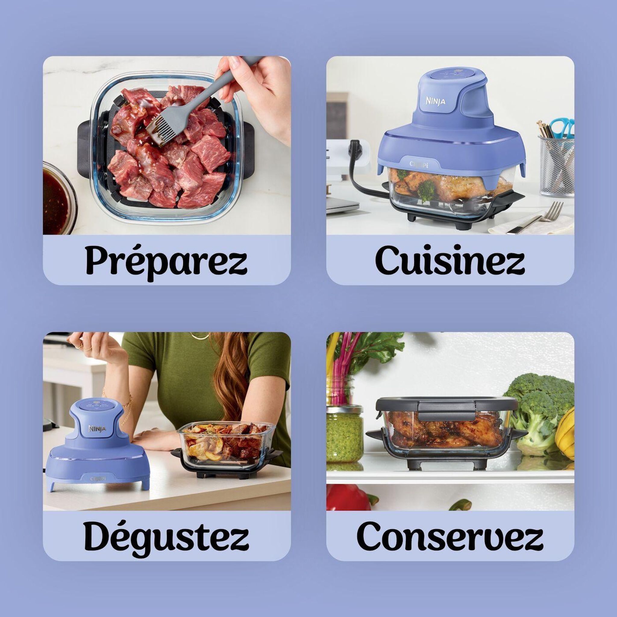 Voir la diapositive 6 : NINJA Friteuse sans huile à air chaud modulaire FN101EUPR - Violet