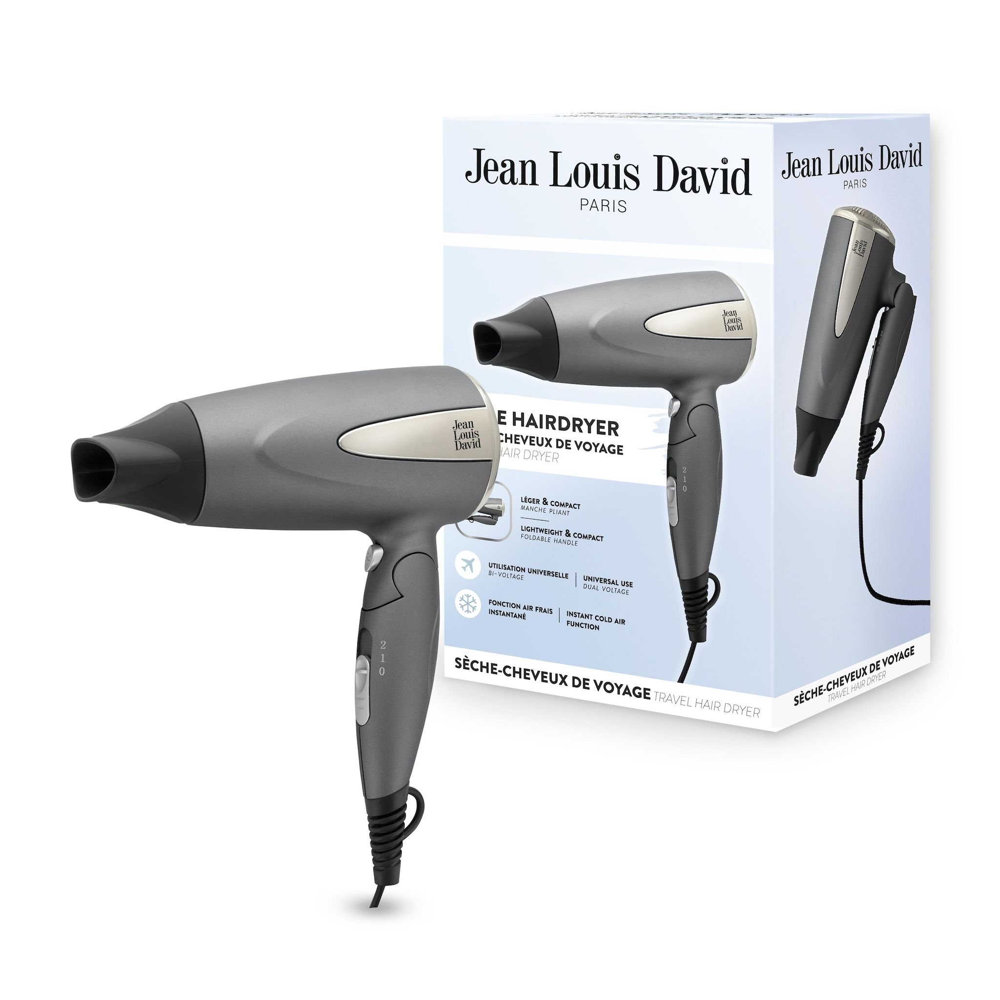 JEAN LOUIS DAVID Sèche cheveux de voyage 20206 - Gris