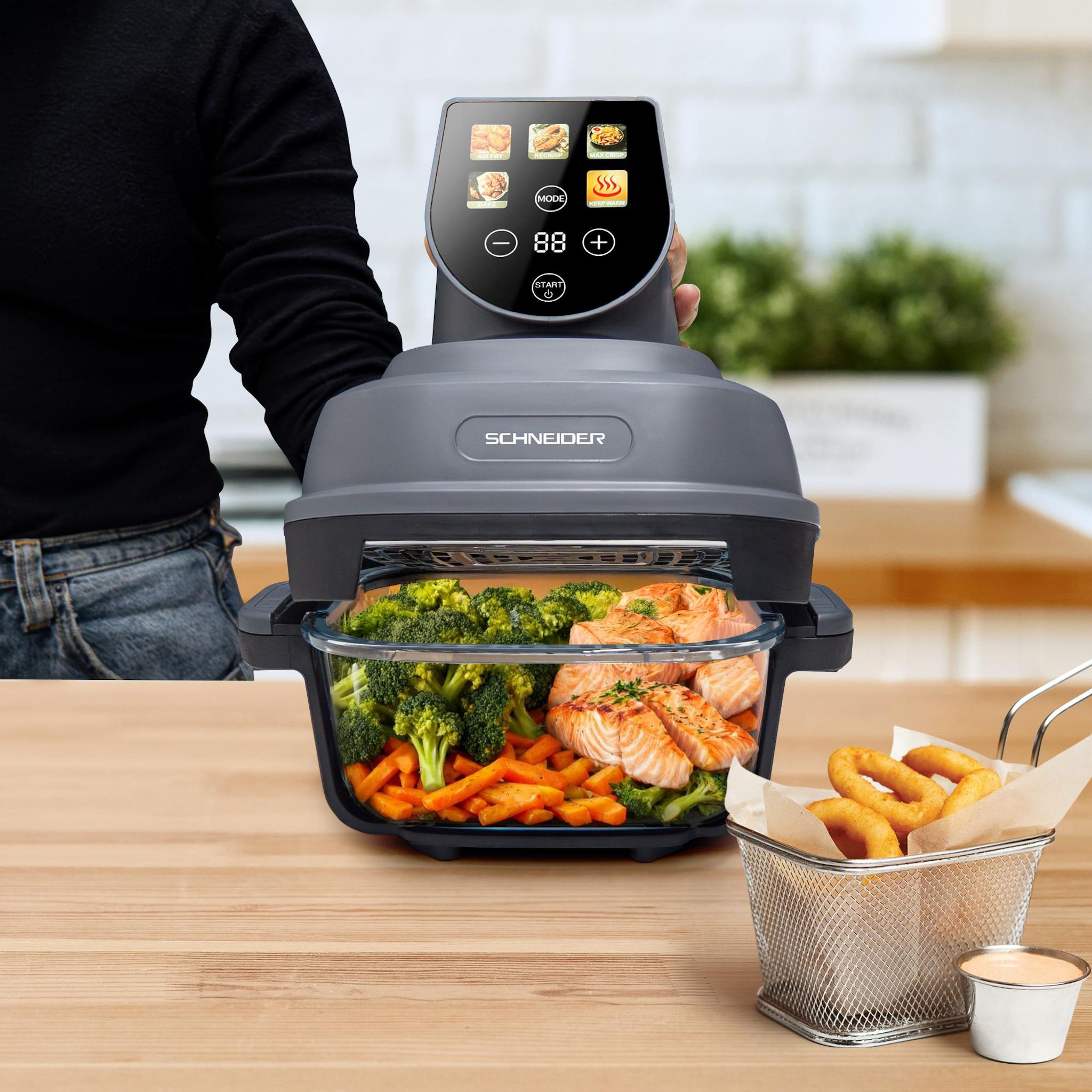 Voir la diapositive 7 : SCHNEIDER Friteuse à air panoramique Crispi - Or gris