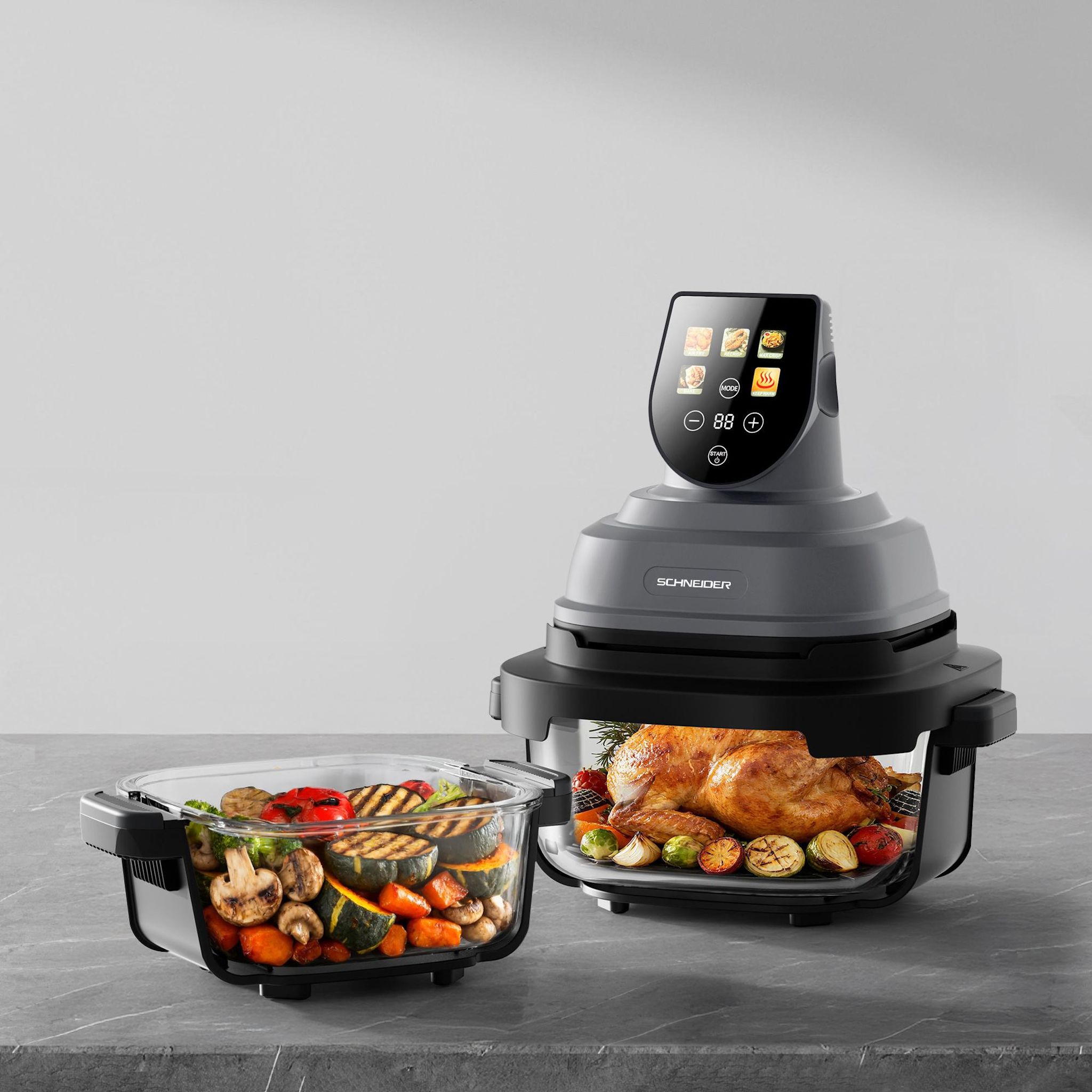 Voir la diapositive 8 : SCHNEIDER Friteuse à air panoramique Crispi - Or gris