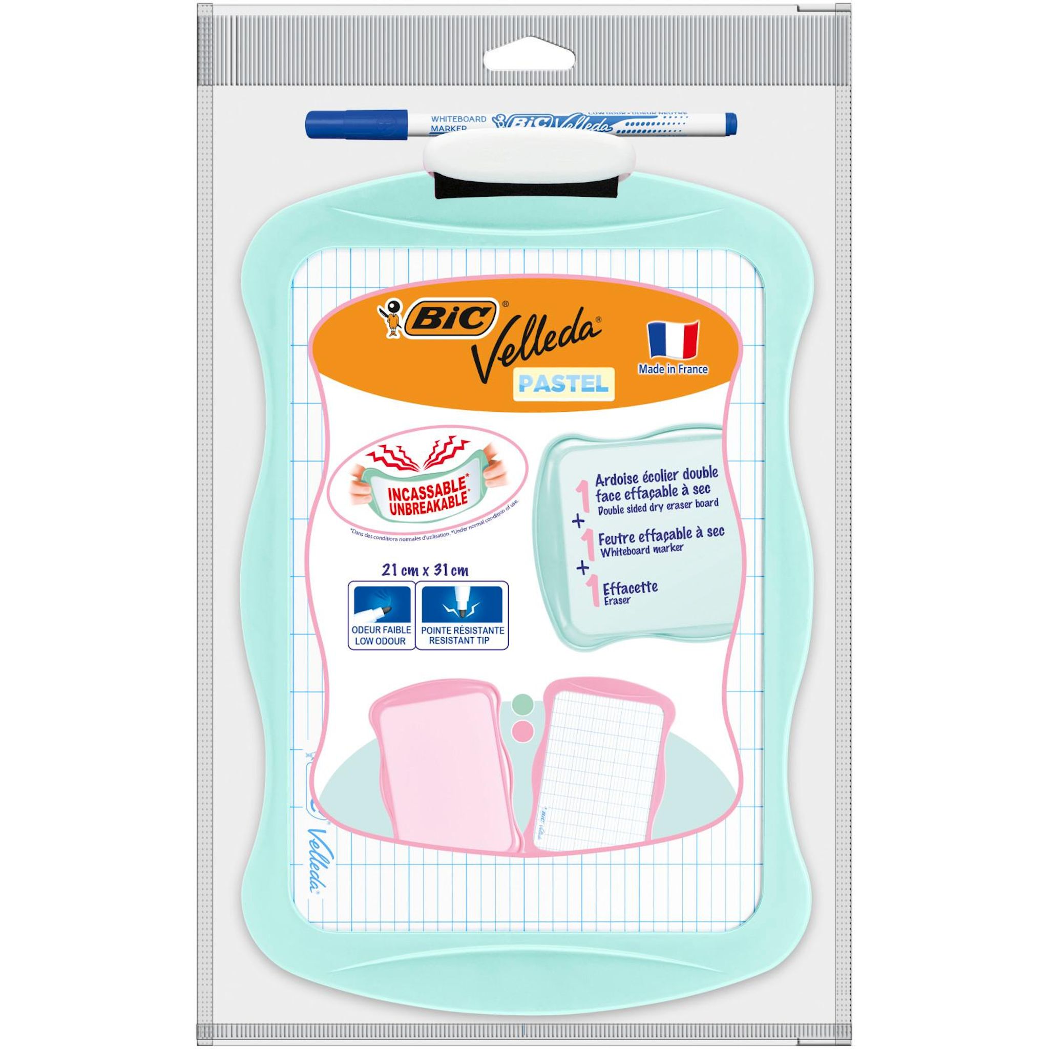 Kit ardoise Velleda pastel (ardoise + feutre + effacette)