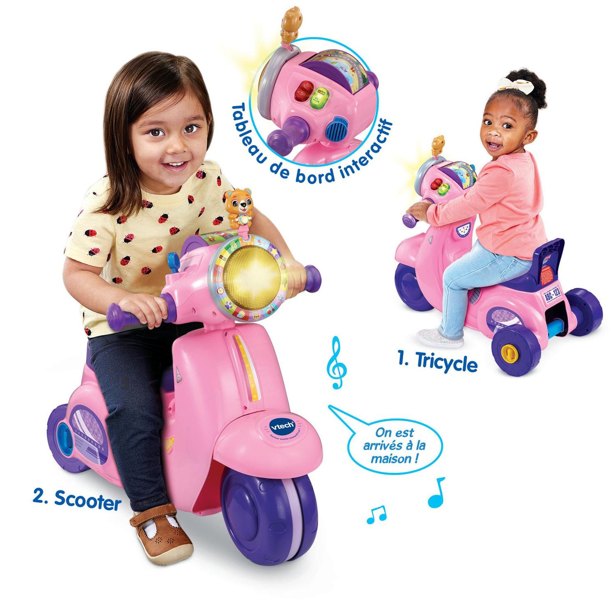 VTECH Porteur Scooter Interactif 3 en 1 - Rose