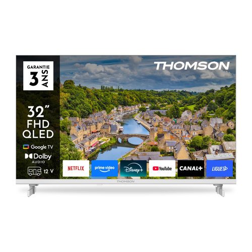 THOMSON  32FQG3S15CW - TV QLED 32 (80 cm) - Full HD 1920x1080 - Adaptateur 12V - Google TV - 3xHDMI 1.4 - WiFi