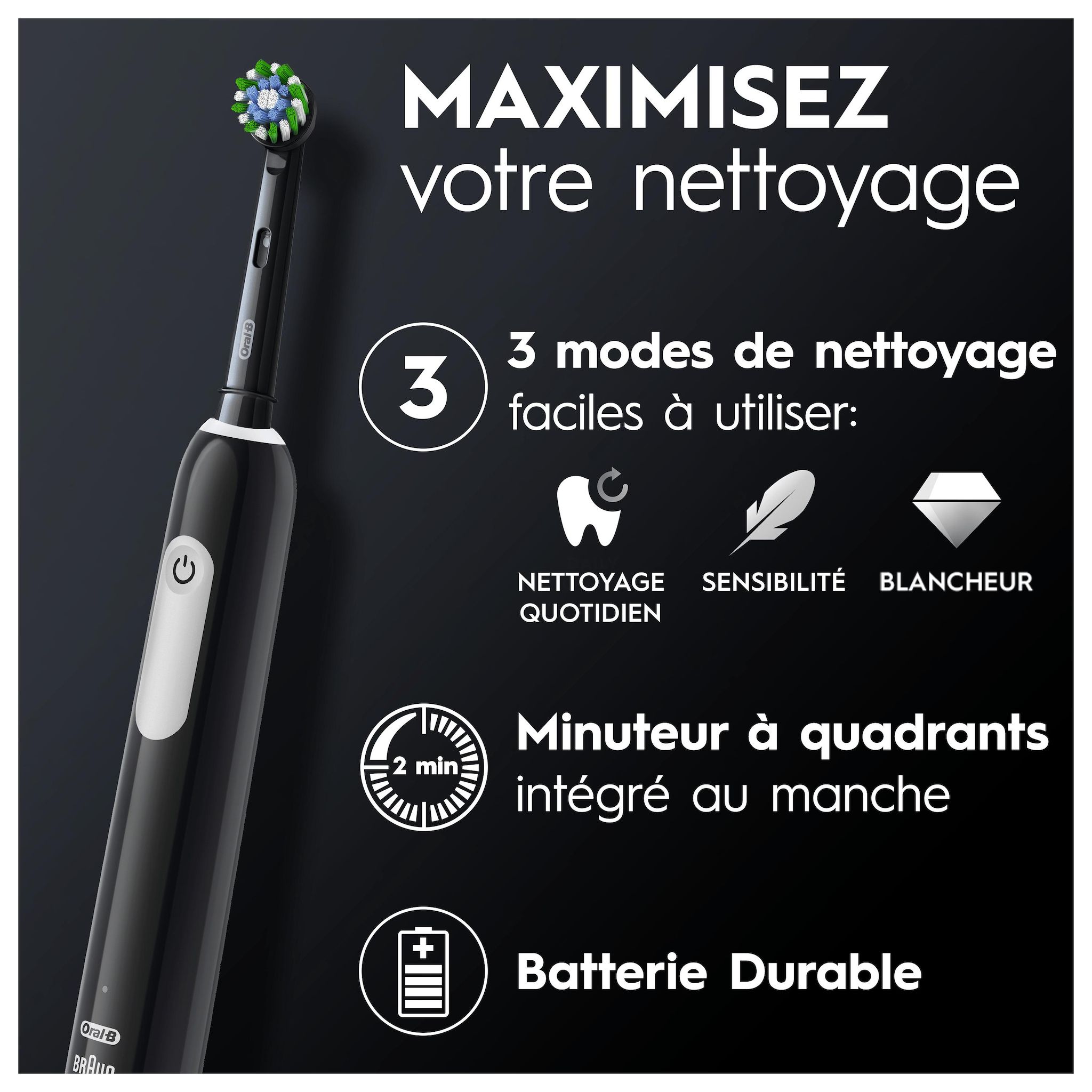 Voir la diapositive 3 : ORAL-B Brosse à dents électrique PRO 1 N - Noir