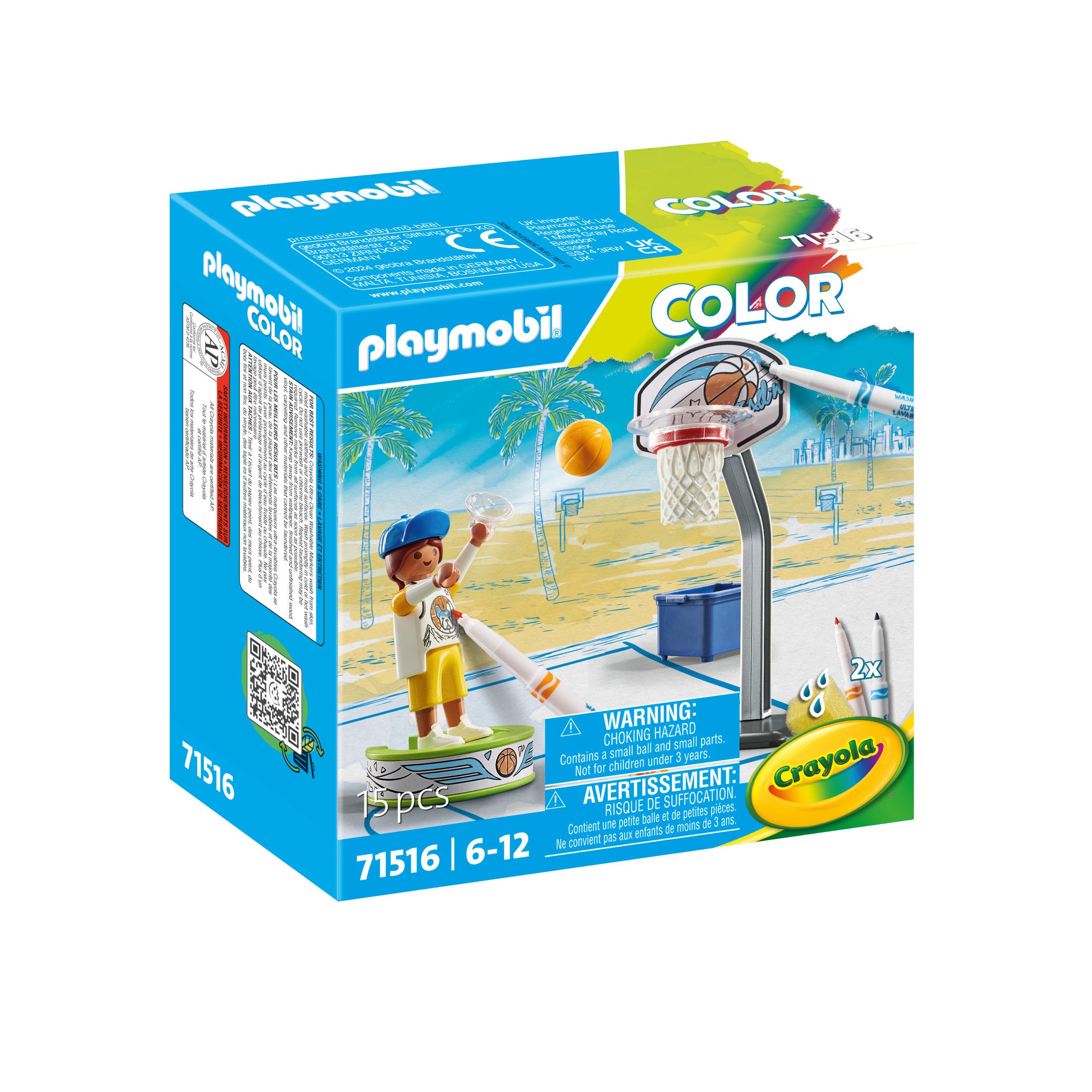 PLAYMOBIL 71516 Color - Joueur de Basket à colorier + 2 feutres Crayola