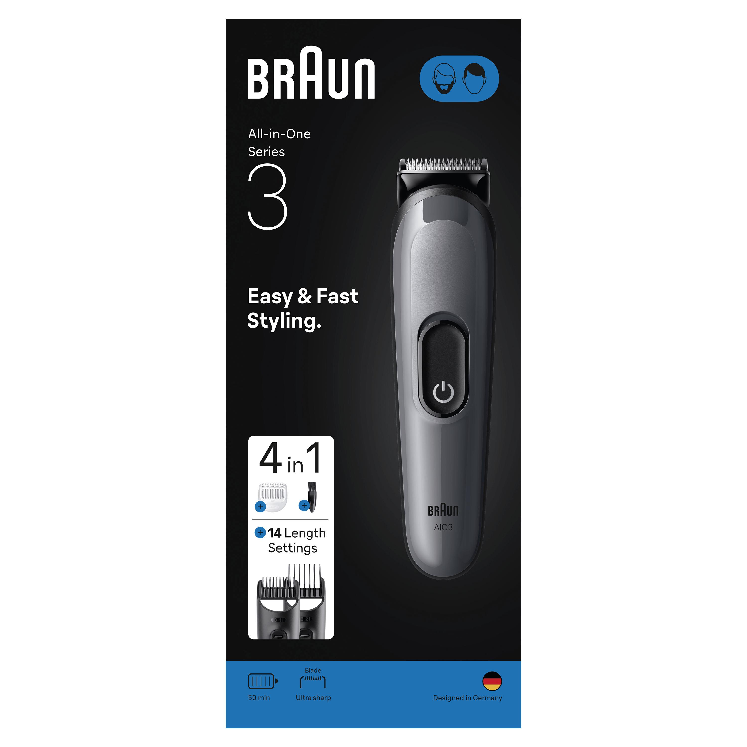 Voir la diapositive 9 : BRAUN Tondeuse multifonction AIO3500 - Gris