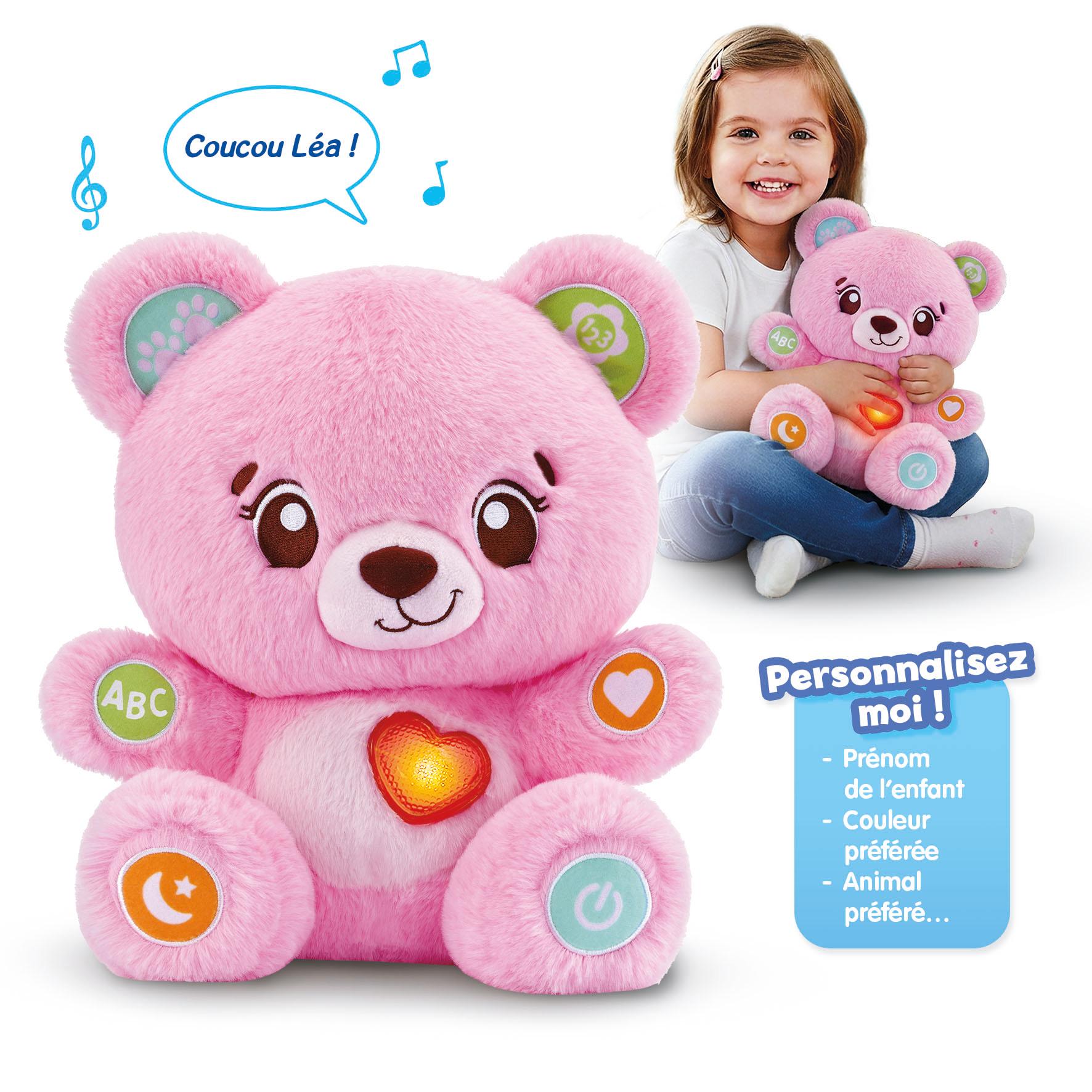 VTECH Peluche Bonbon mon Ourson à personnaliser - Rose