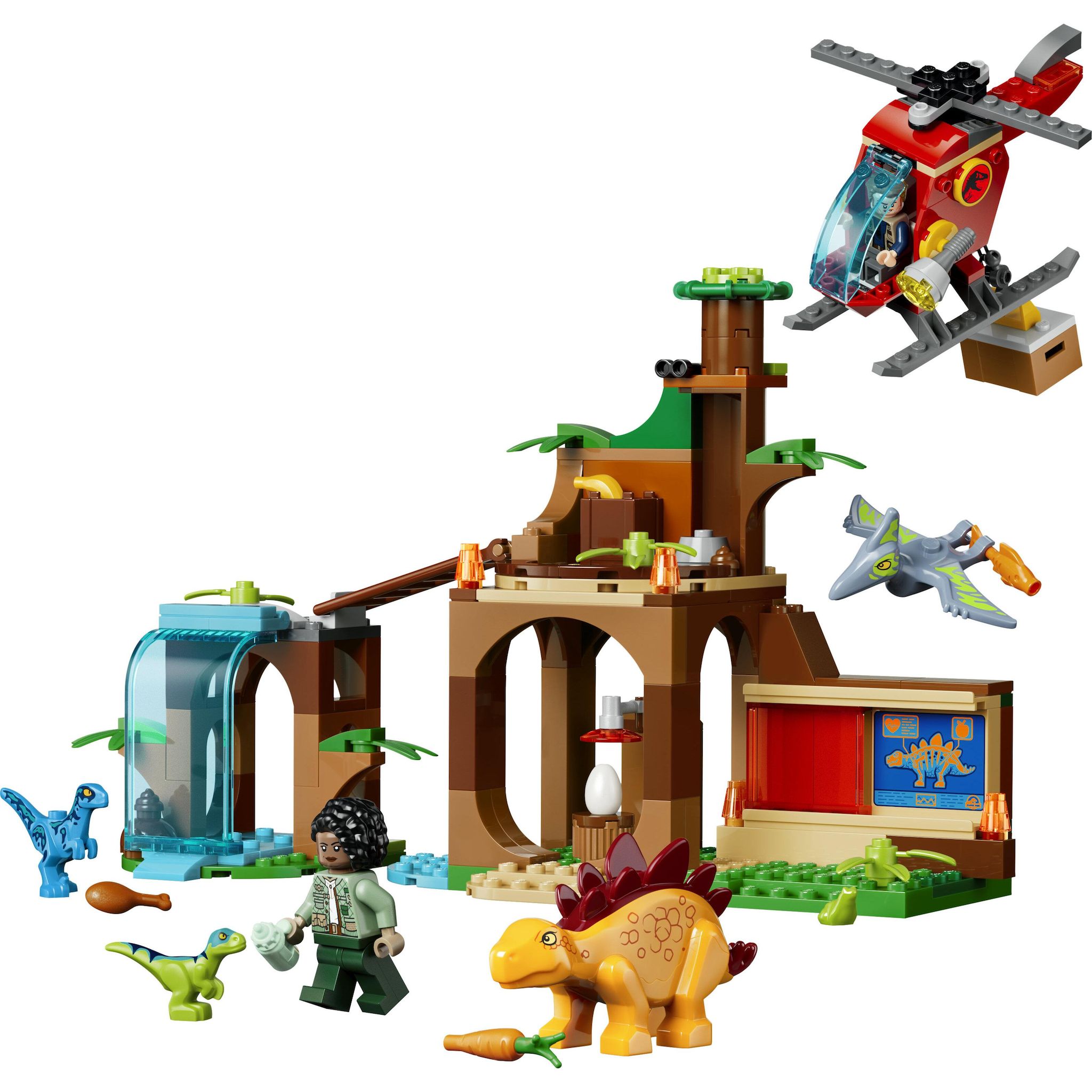 Voir la diapositive 2 : LEGO Jurassic World 77981 - Le sauvetage du Vélociraptor, du Stégosaure et du Ptéranodon