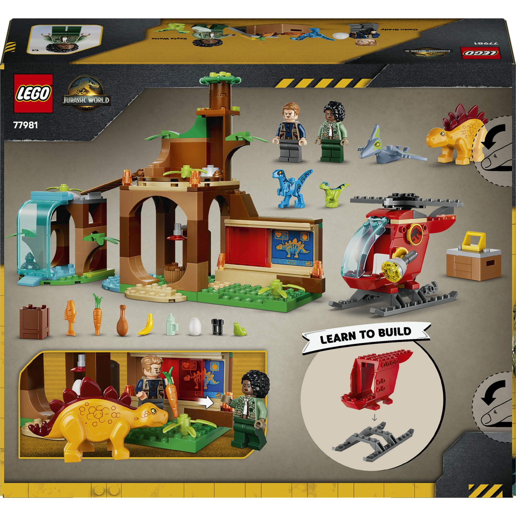 Voir la diapositive 3 : LEGO Jurassic World 77981 - Le sauvetage du Vélociraptor, du Stégosaure et du Ptéranodon