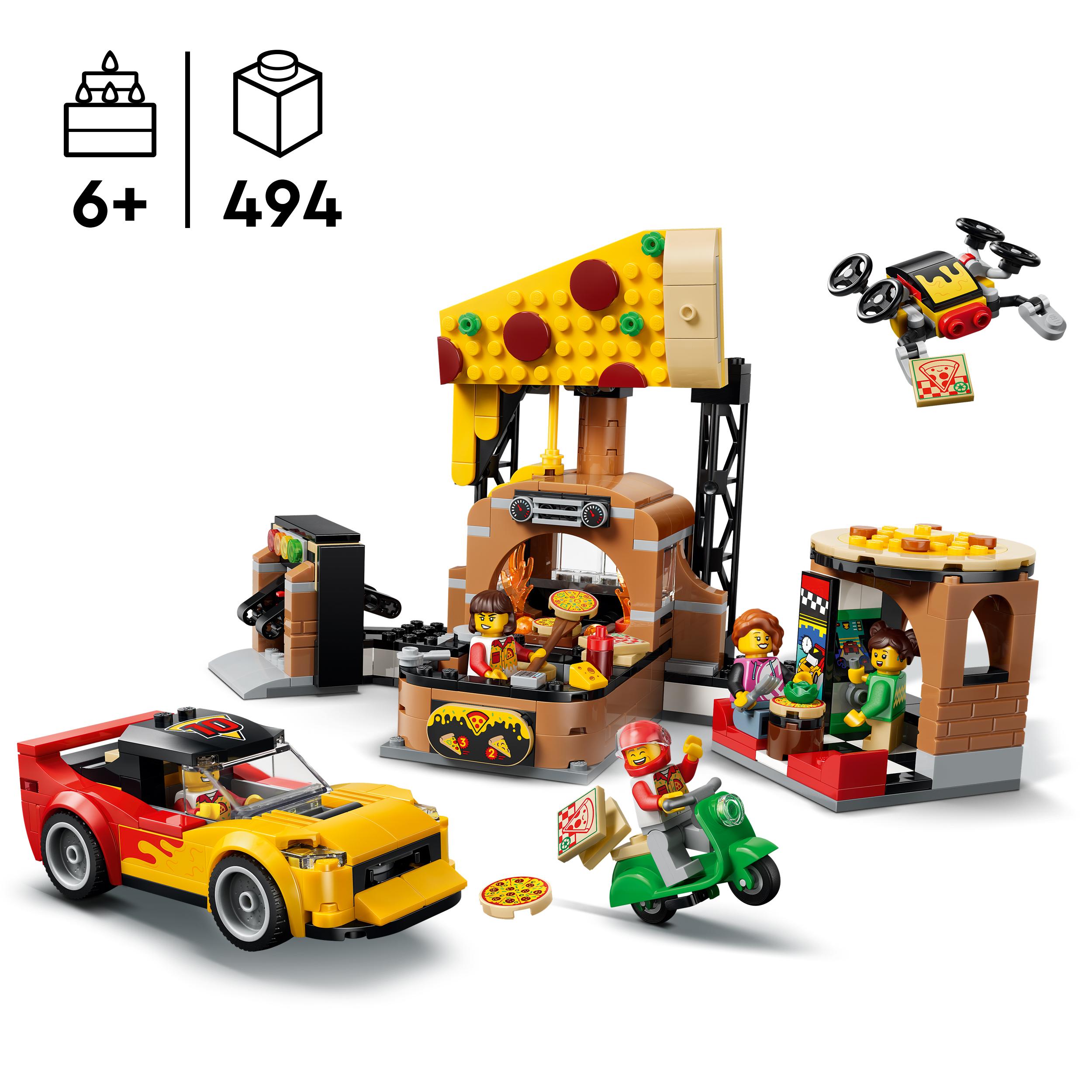 Voir la diapositive 3 : LEGO LEGO City 60496 La Pizzeria et ses Véhicules de Livraison - Jeu dès 6 ans - Voiture Jouet