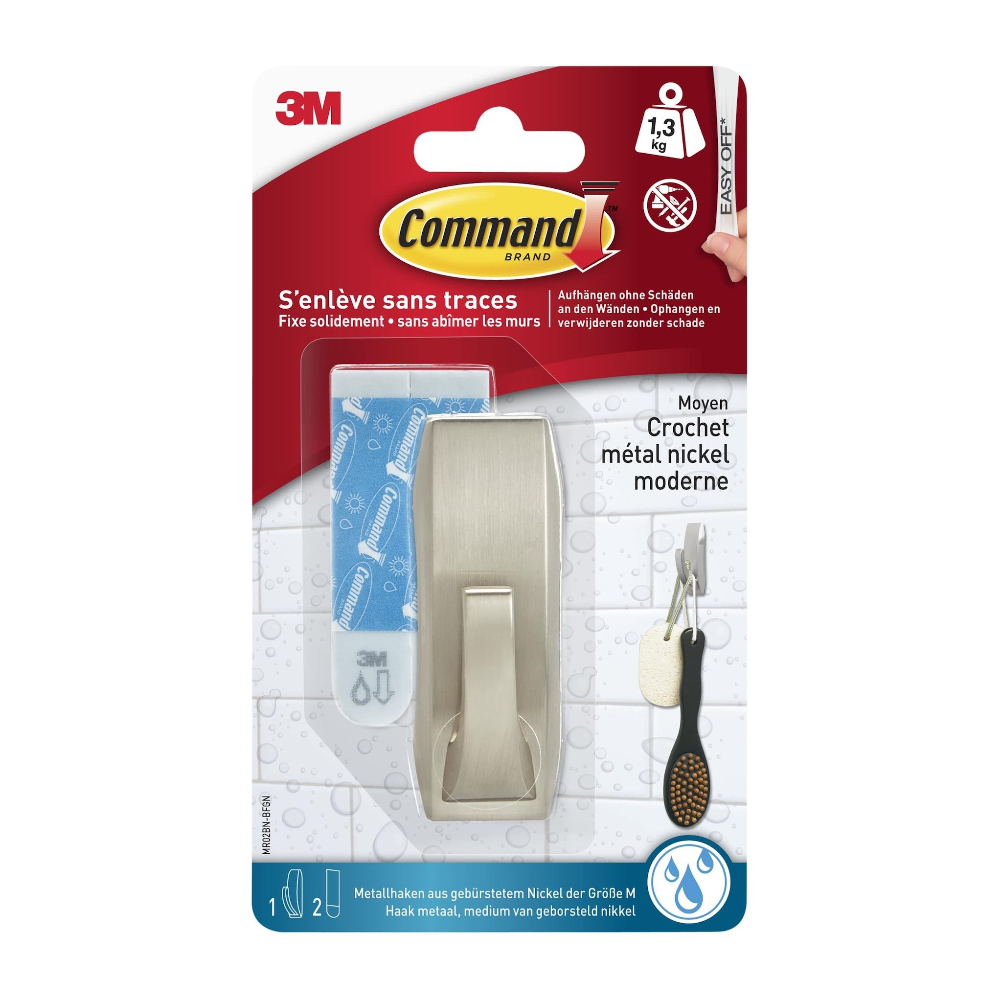 3M Crochet métal moderne + 2 languettes