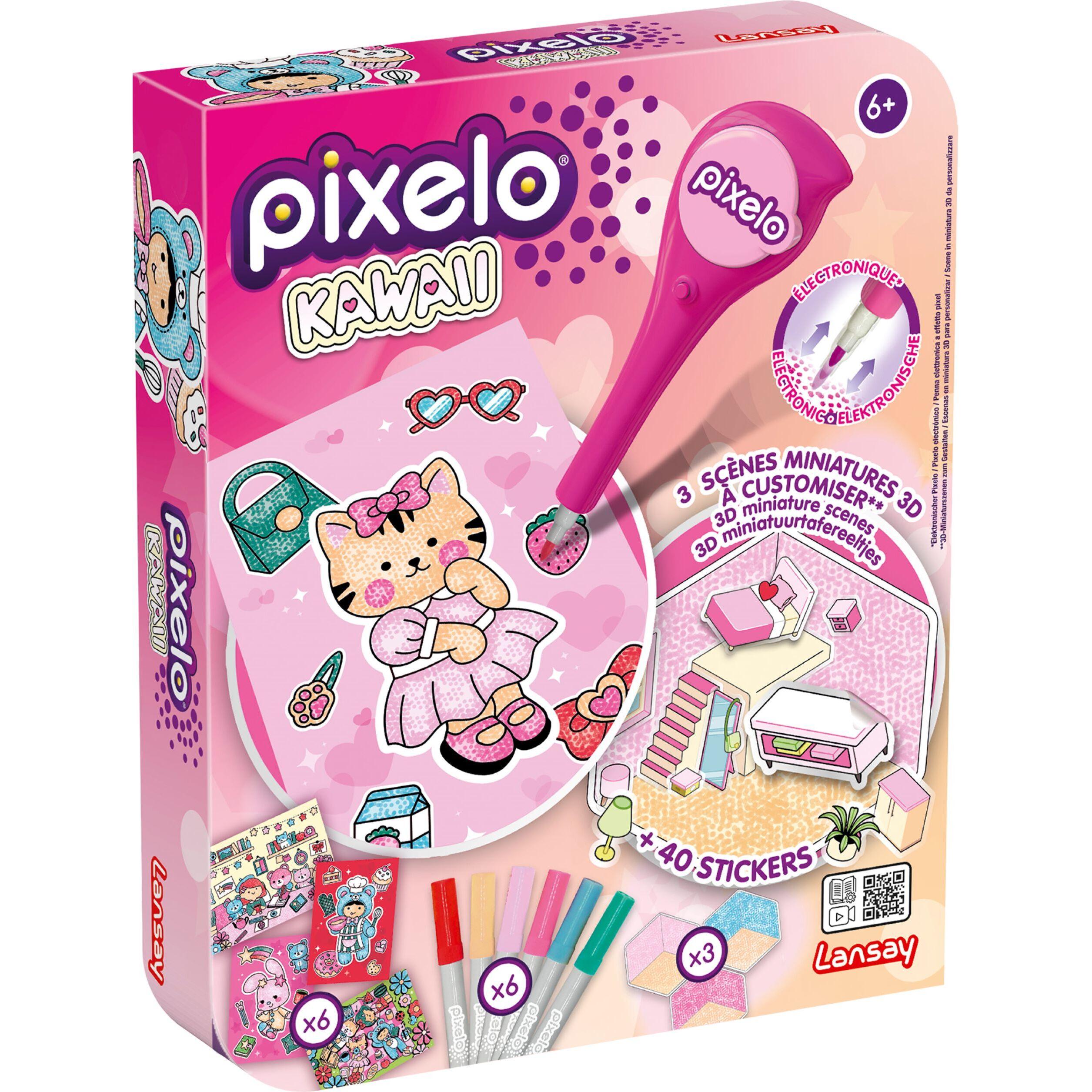 LANSAY Pixelo Kawaii 3 scènes miniatures 3D à customiser + 40 stickers