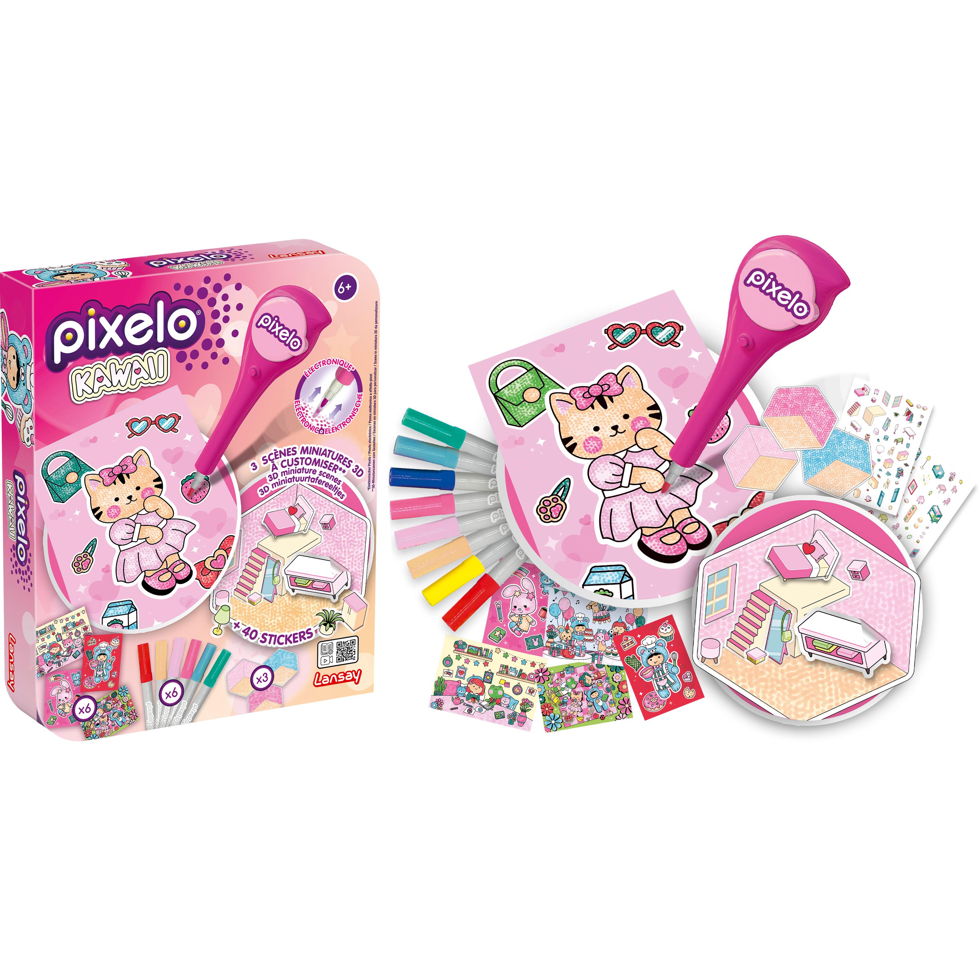 Voir la diapositive 2 : LANSAY Pixelo Kawaii 3 scènes miniatures 3D à customiser + 40 stickers