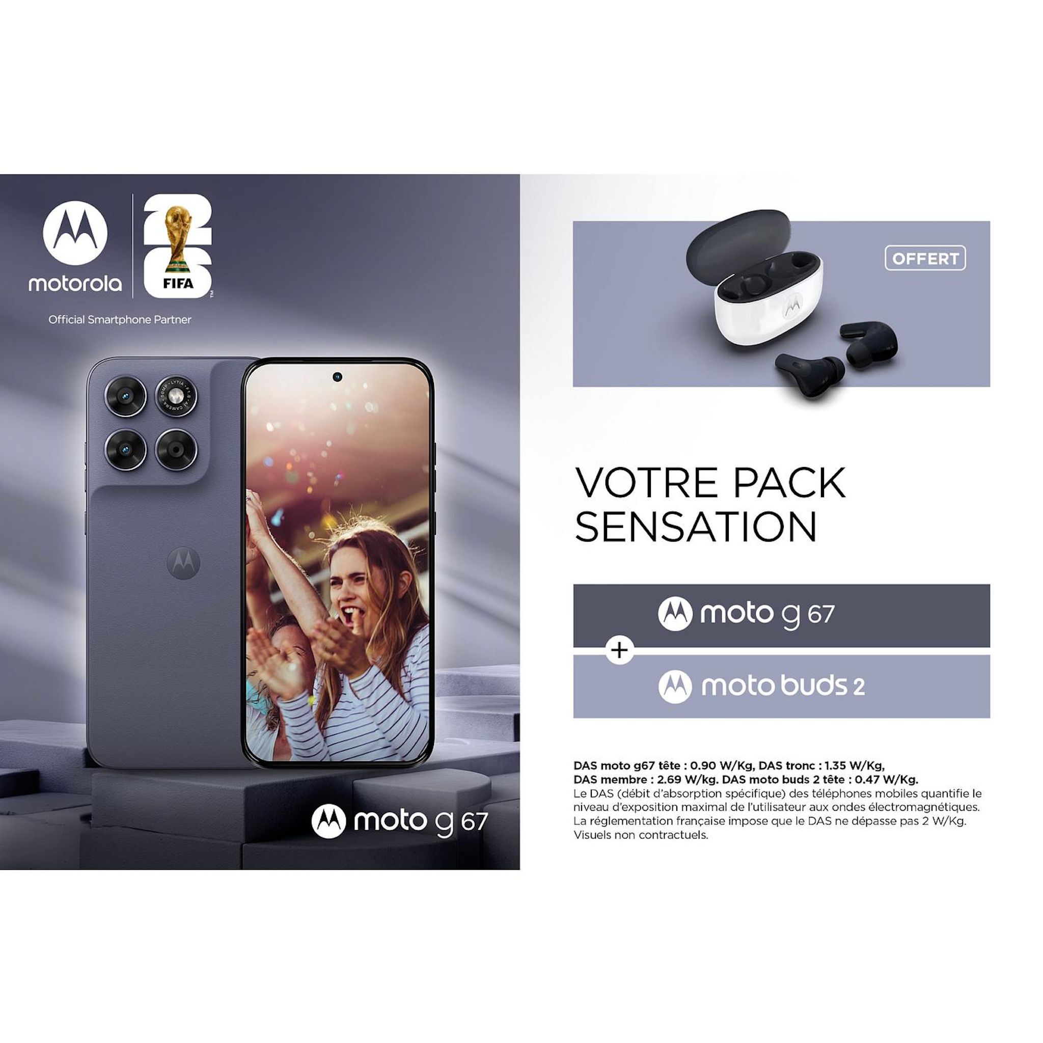 Voir la diapositive 2 : MOTOROLA Pack G67 5G 256Go - Gris + Buds