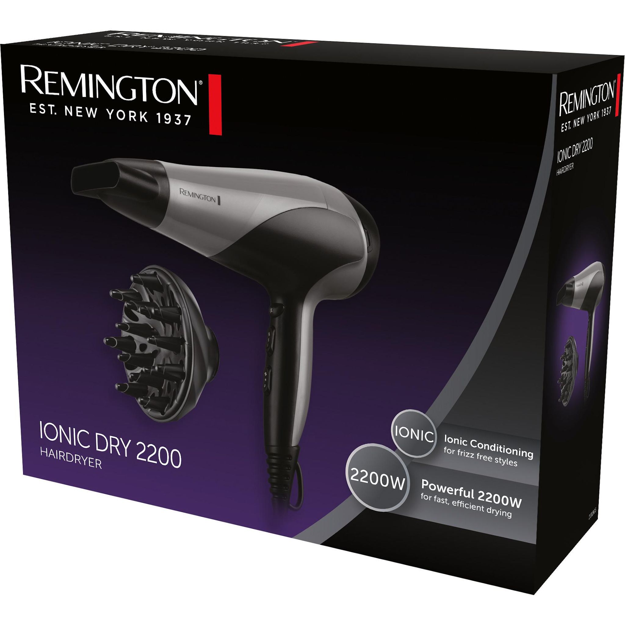 Voir la diapositive 3 : REMINGTON Sèche cheveux D3190S - Noir et gris