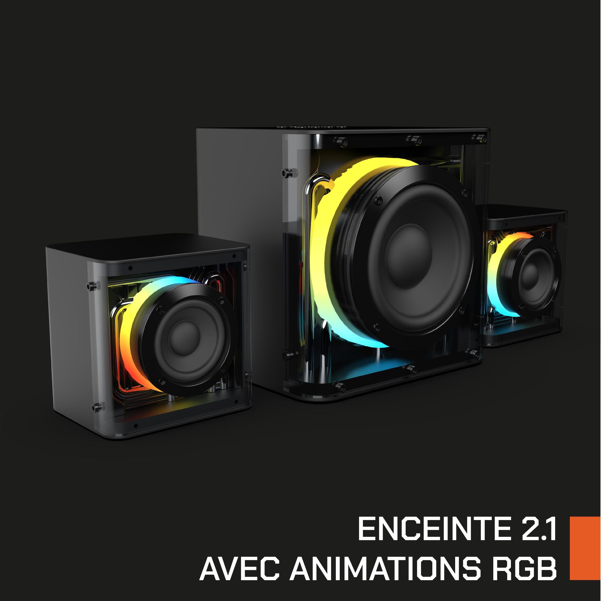 Voir la diapositive 2 : Enceinte Novag Gaming 2.1 à LED - Noir