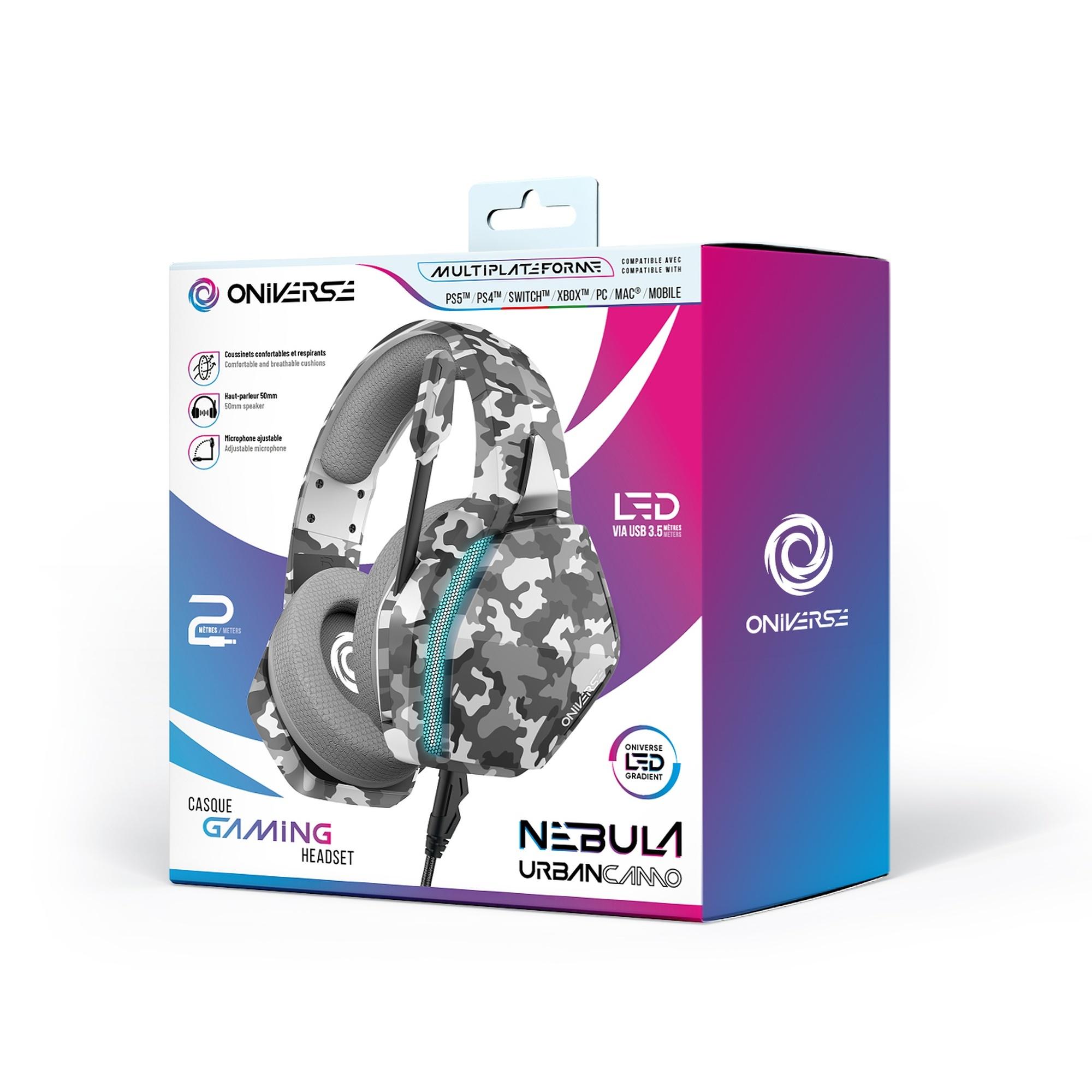Voir la diapositive 7 : ONE UP Casque Gaming Filaire Nebula LED Urban Camo - Multiplateforme