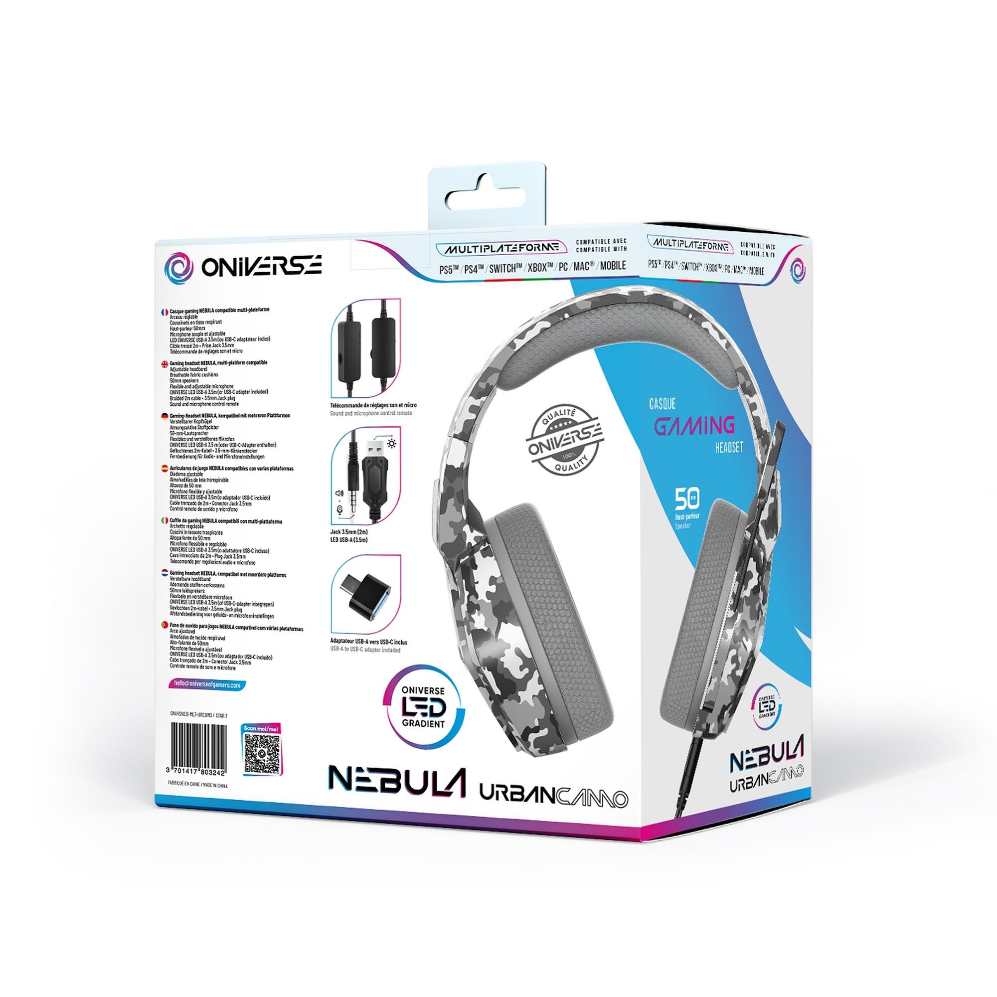 Voir la diapositive 8 : ONE UP Casque Gaming Filaire Nebula LED Urban Camo - Multiplateforme