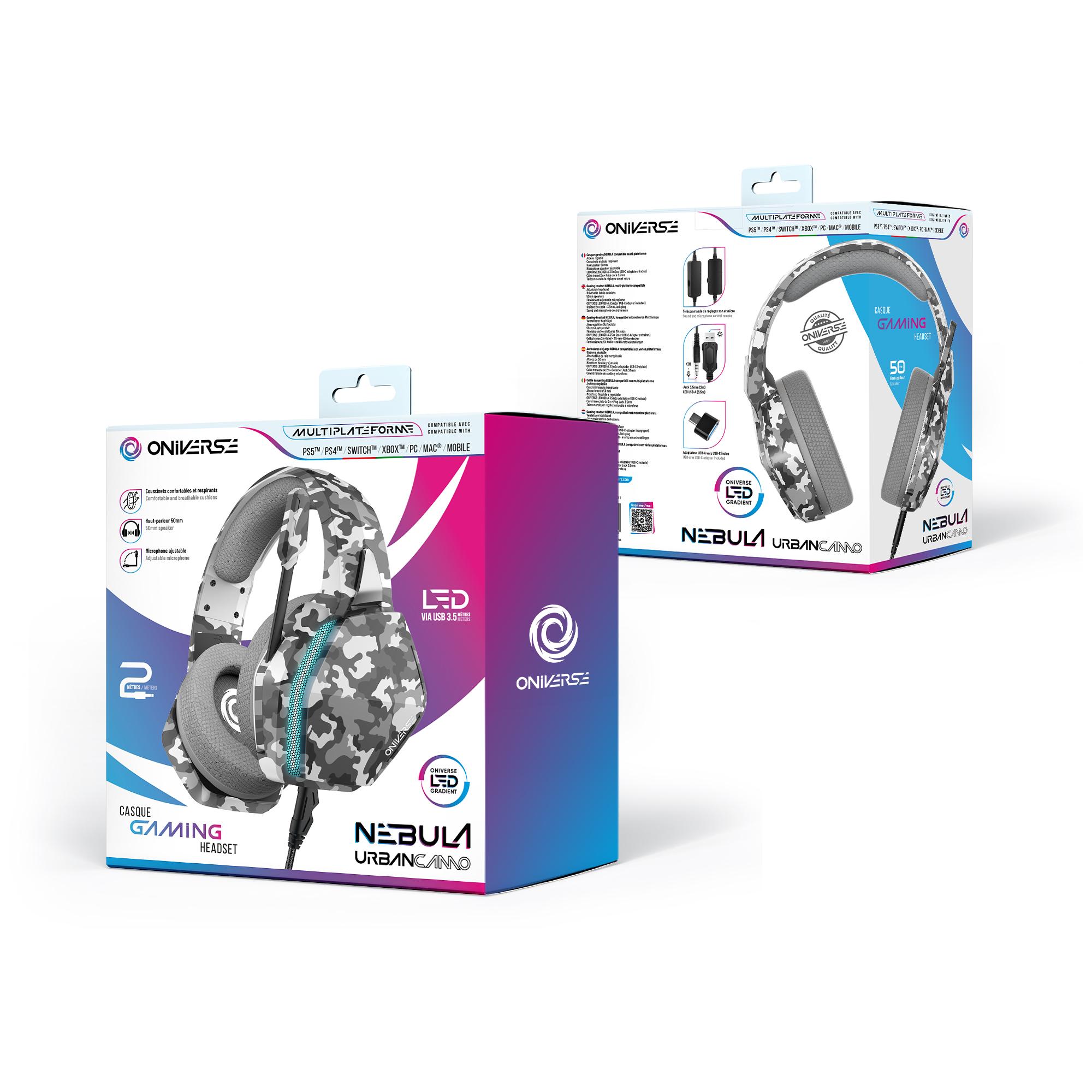 Voir la diapositive 10 : ONE UP Casque Gaming Filaire Nebula LED Urban Camo - Multiplateforme