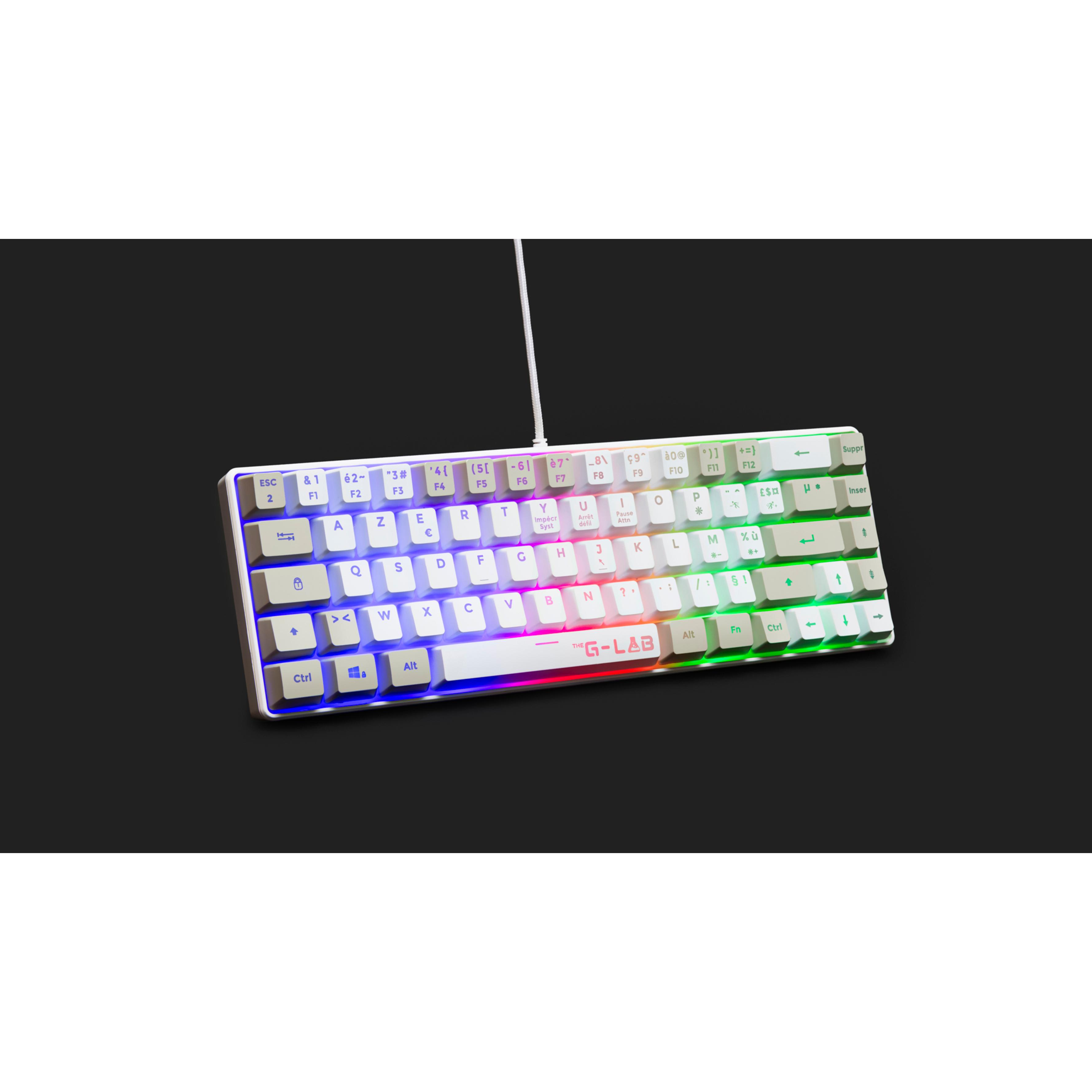 Clavier Gamer filaire - THE G-LAB - KEYZ-HYDRO-WG/FR - 60% format compact - AZERTY - Rétroéclairé - Gris/Blanc