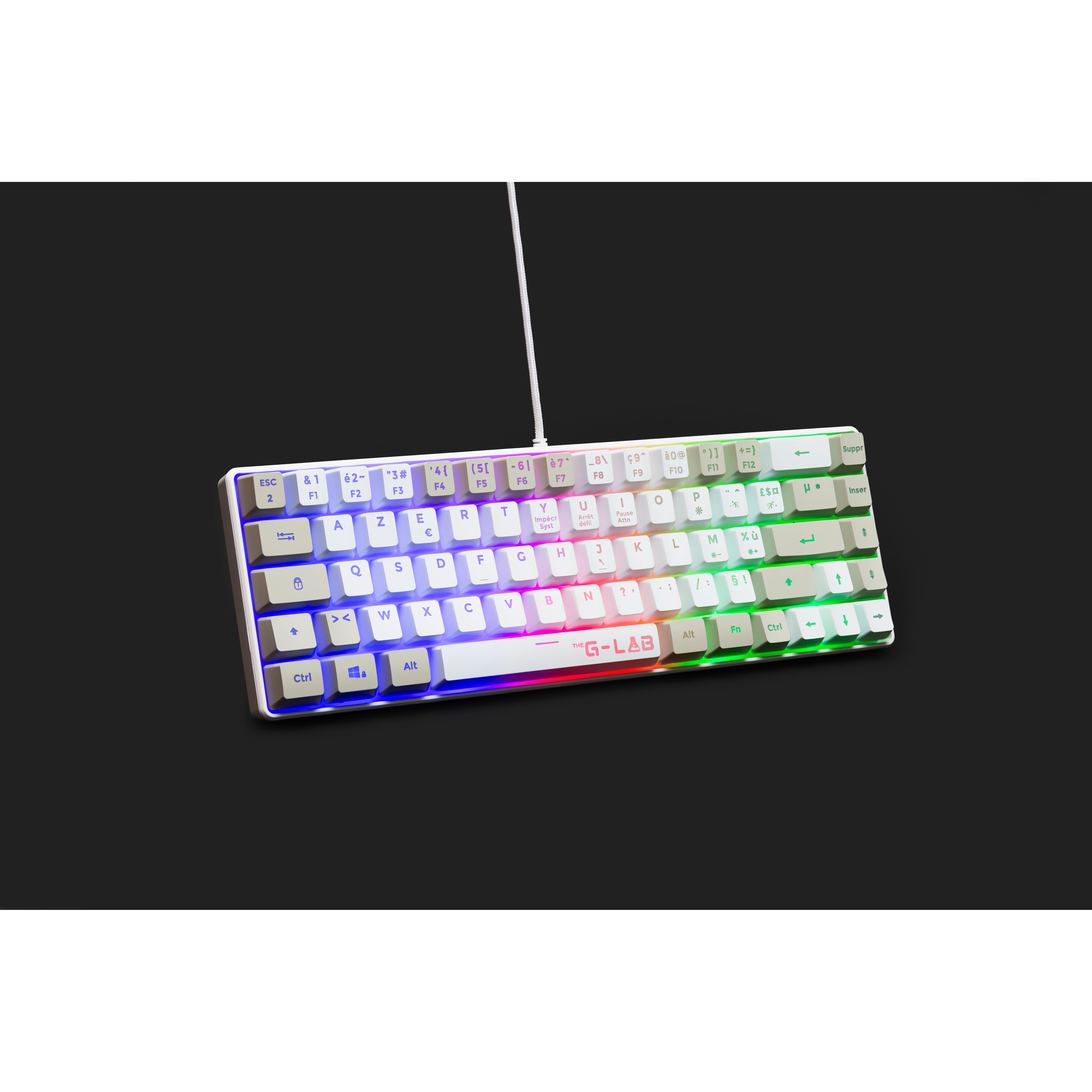 Voir la diapositive 2 : Clavier Gamer filaire - THE G-LAB - KEYZ-HYDRO-WG/FR - 60% format compact - AZERTY - Rétroéclairé - Gris/Blanc