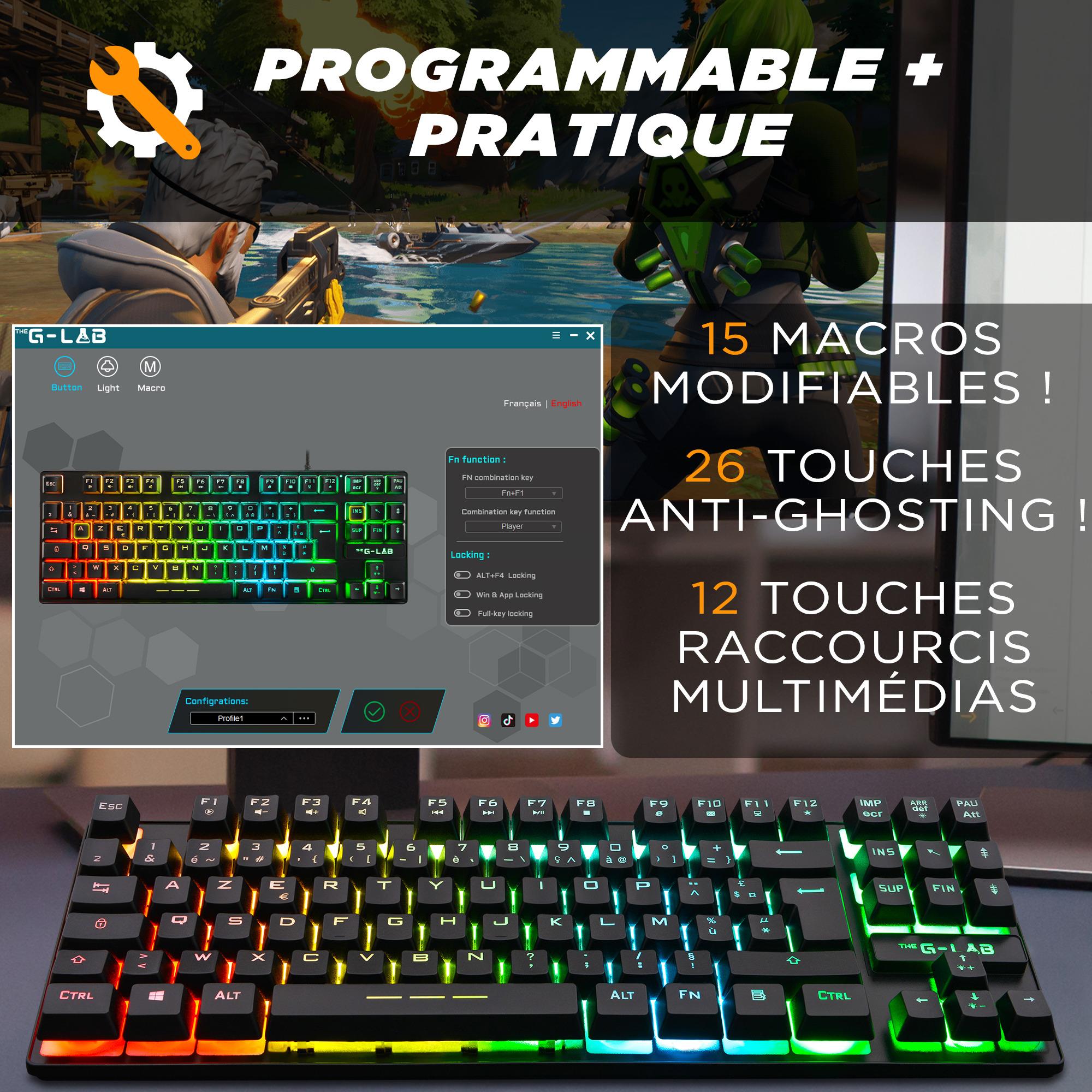 Voir la diapositive 6 : Clavier Gaming filaire Azerty The G-Lab Keyz Caesium TKL pour PC/PS4/PS5/Xbox Noir