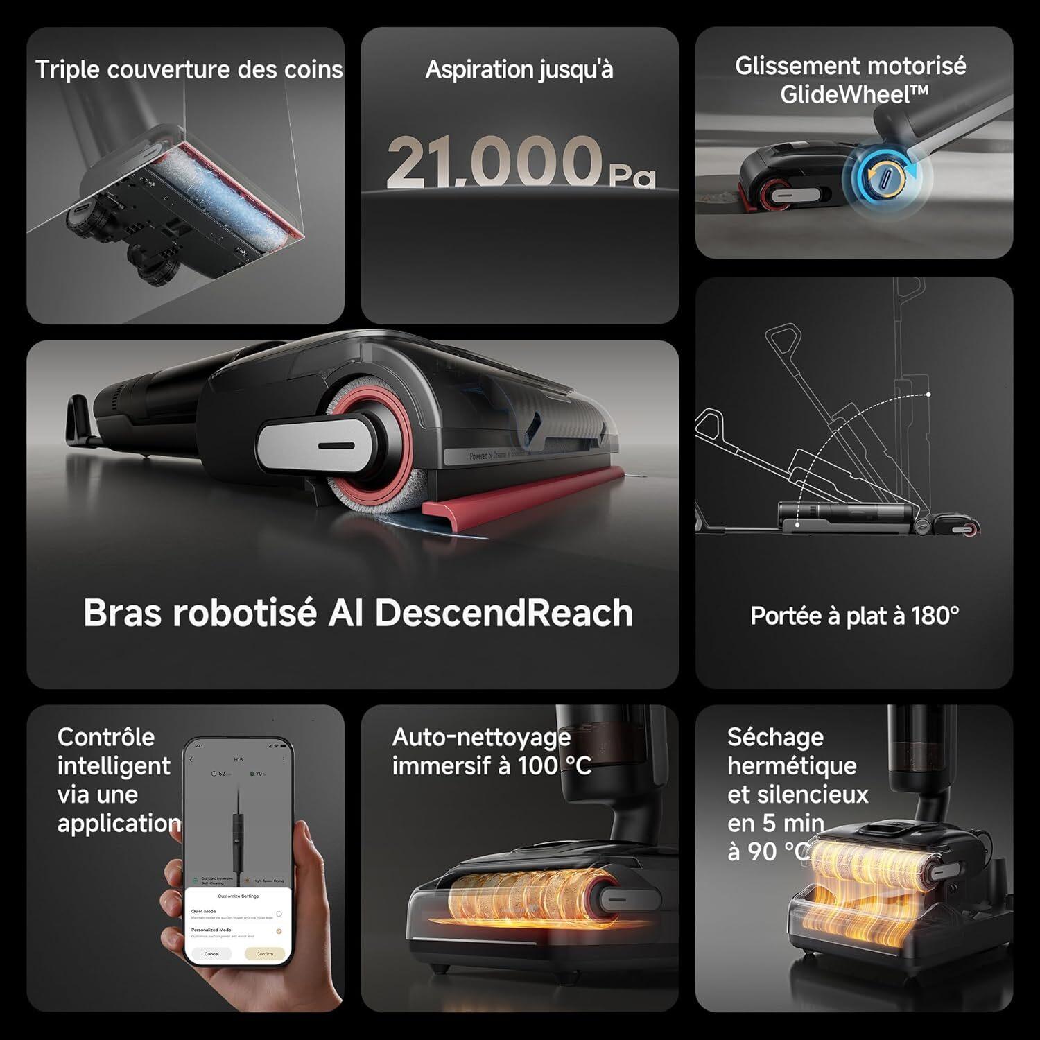 Voir la diapositive 15 : DREAME Aspirateur laveur H15 PRO - Noir