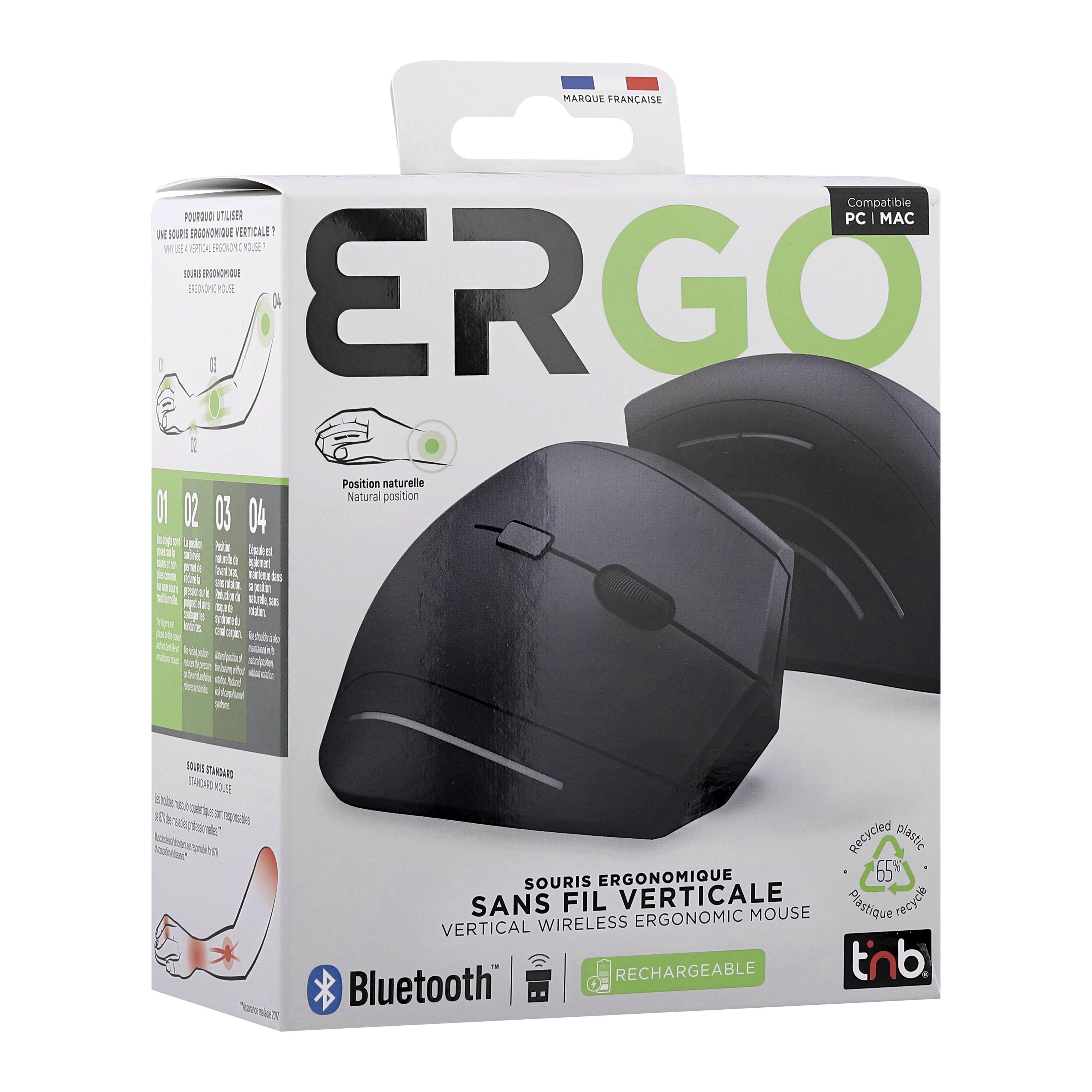 Voir la diapositive 12 : TNB Souris sans fil Bluetooth ergonomique verticale et rechargeable - Noir