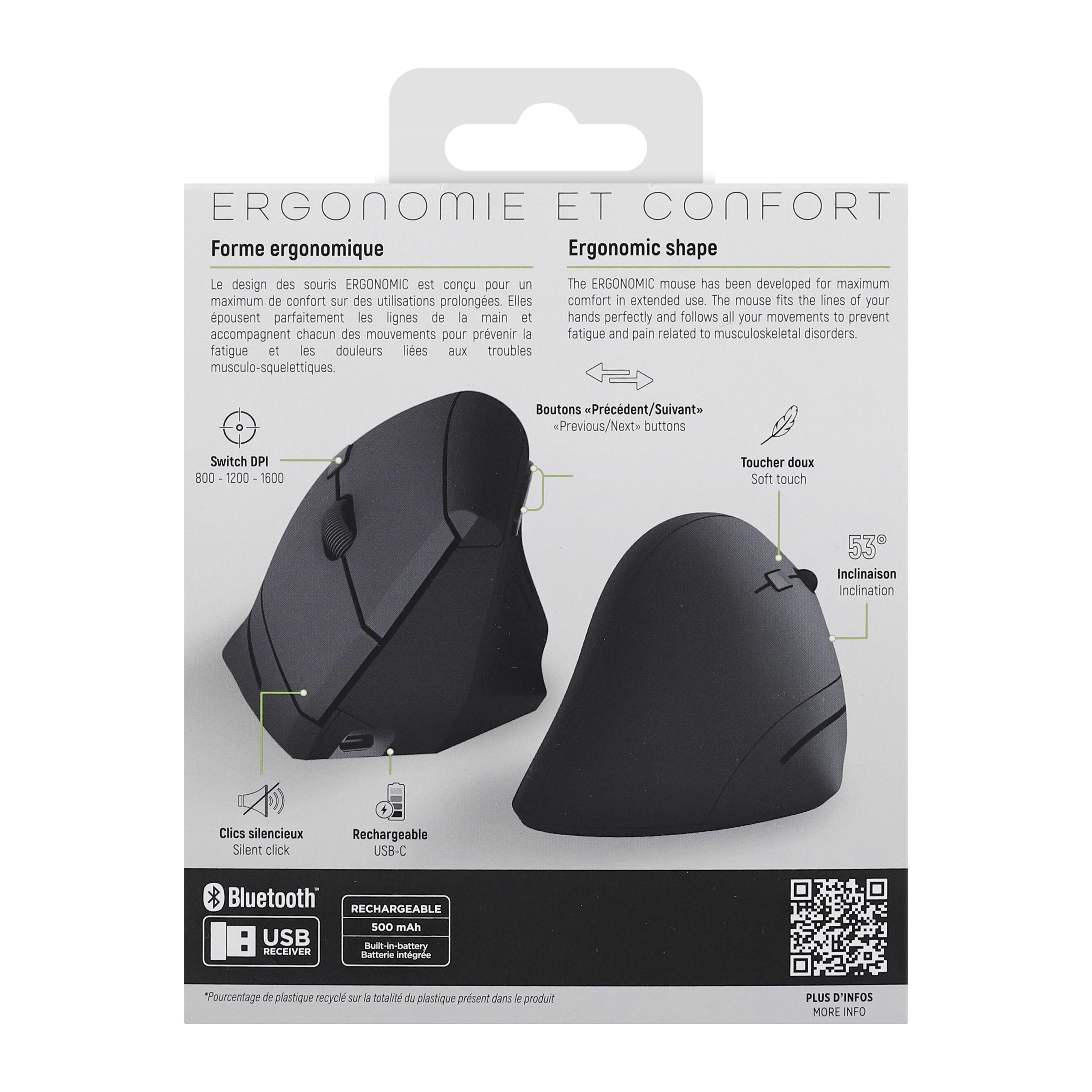 Voir la diapositive 14 : TNB Souris sans fil Bluetooth ergonomique verticale et rechargeable - Noir