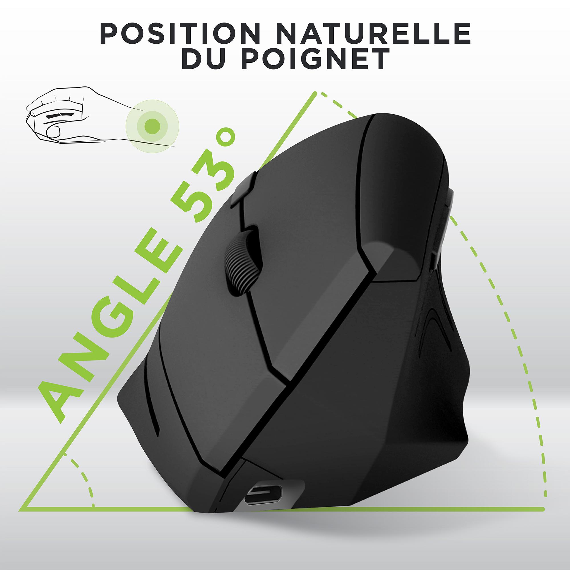 Voir la diapositive 4 : TNB Souris sans fil Bluetooth ergonomique verticale et rechargeable - Noir