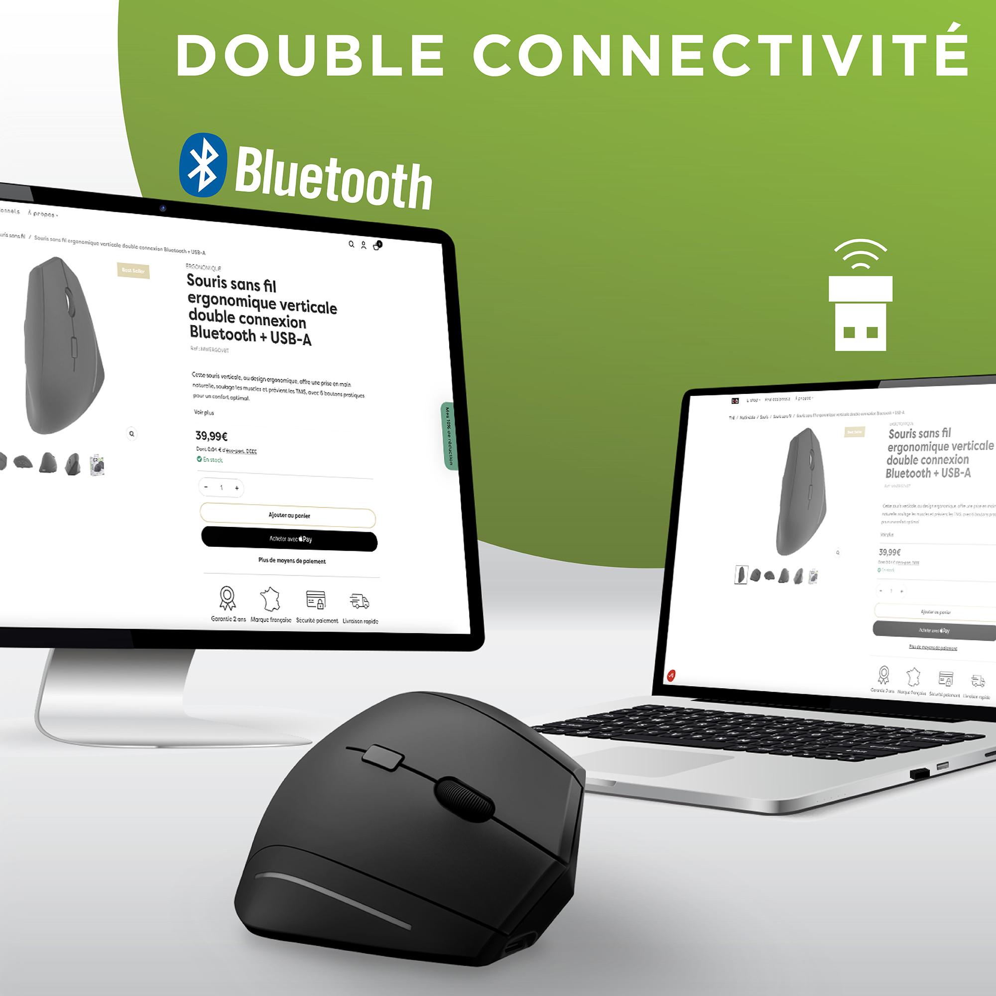 Voir la diapositive 5 : TNB Souris sans fil Bluetooth ergonomique verticale et rechargeable - Noir