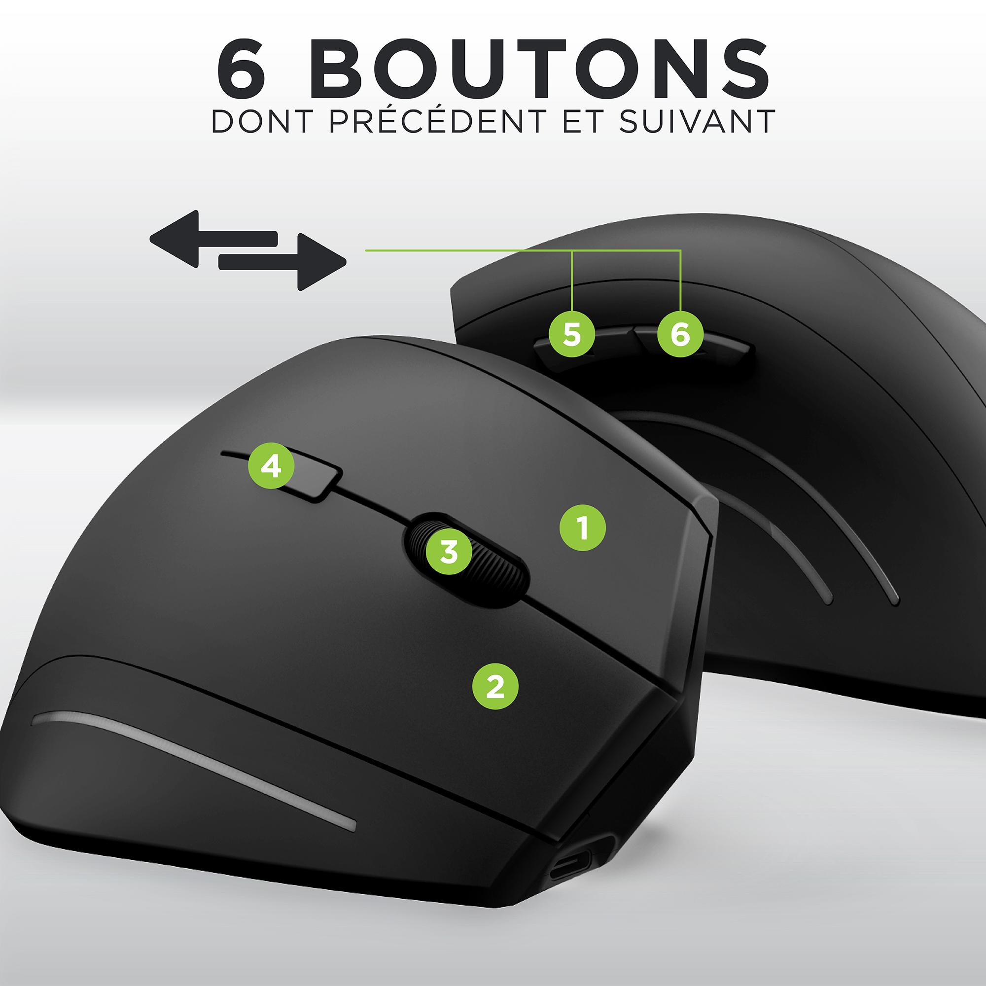 Voir la diapositive 9 : TNB Souris sans fil Bluetooth ergonomique verticale et rechargeable - Noir