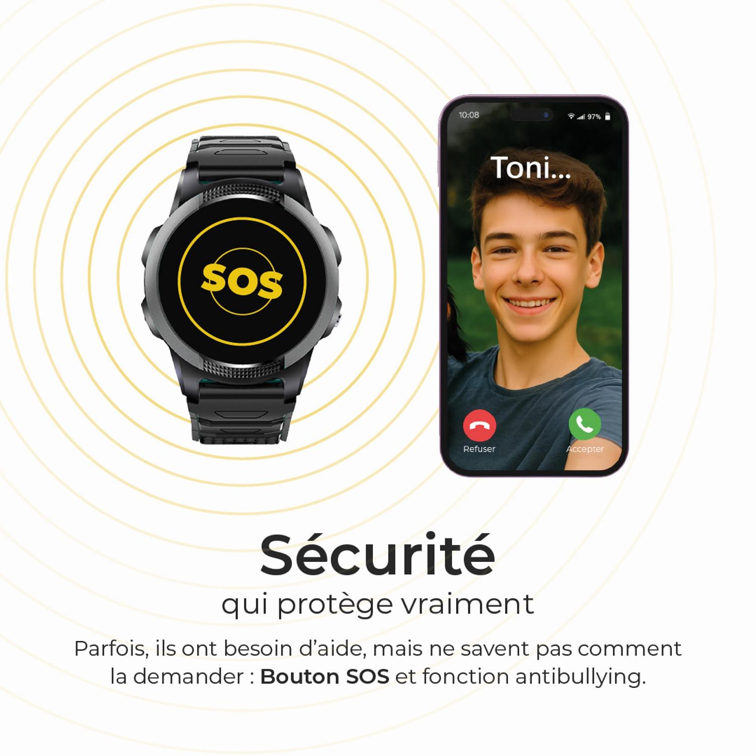 Voir la diapositive 4 : SAVEFAMILY Montre connectée Watch Slim - Noir