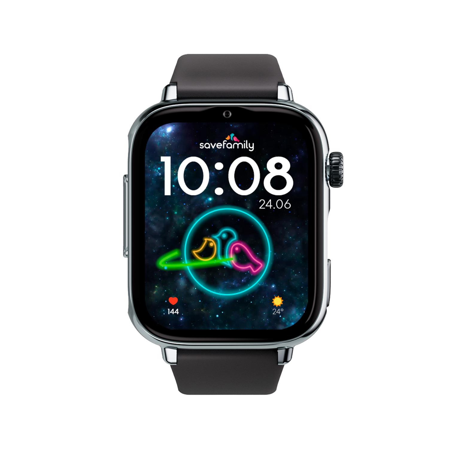 Voir la diapositive 3 : SAVEFAMILY Montre connectée Watch Plus 2 Cadran Argent Silicone - Noir