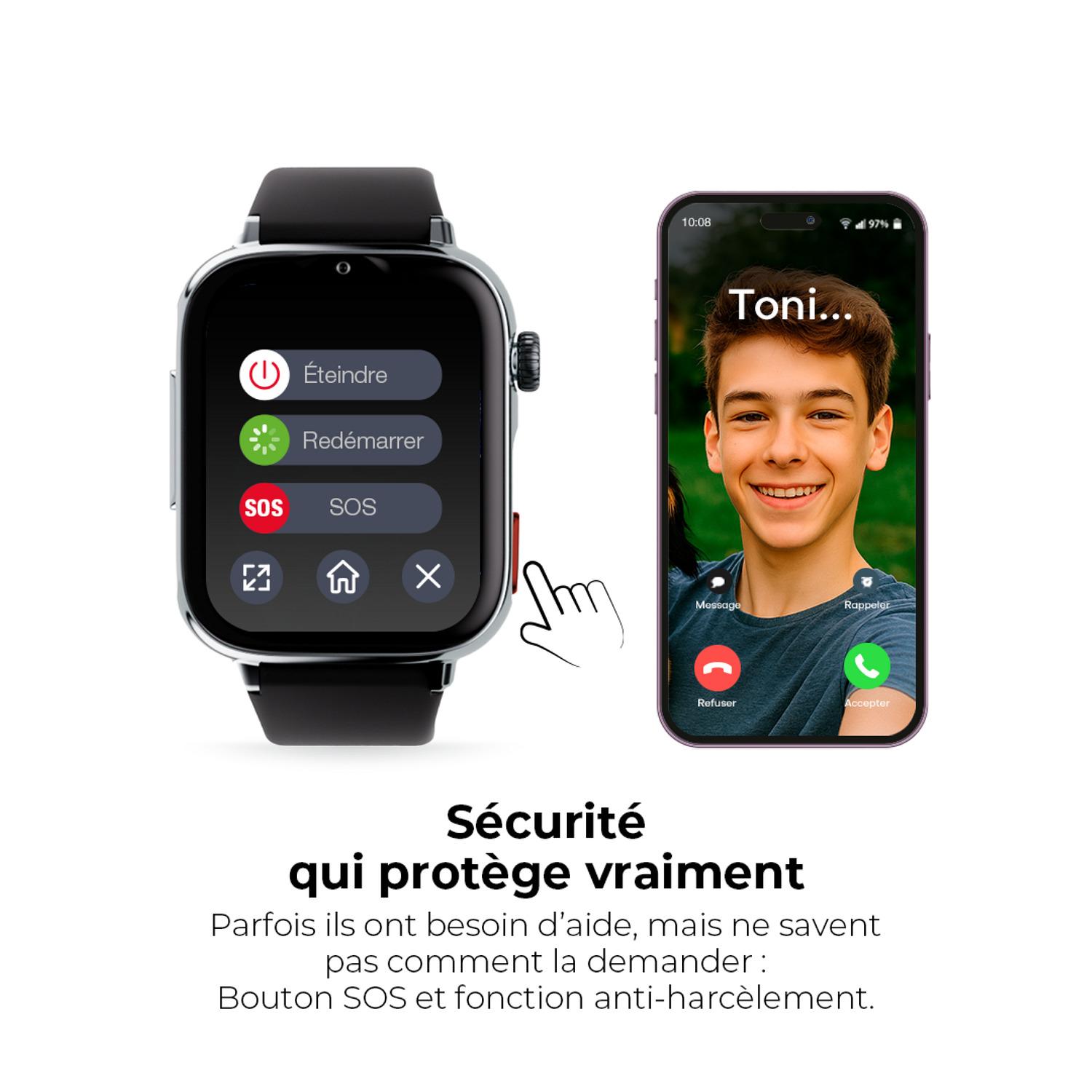 Voir la diapositive 5 : SAVEFAMILY Montre connectée Watch Plus 2 Cadran Argent - Violet