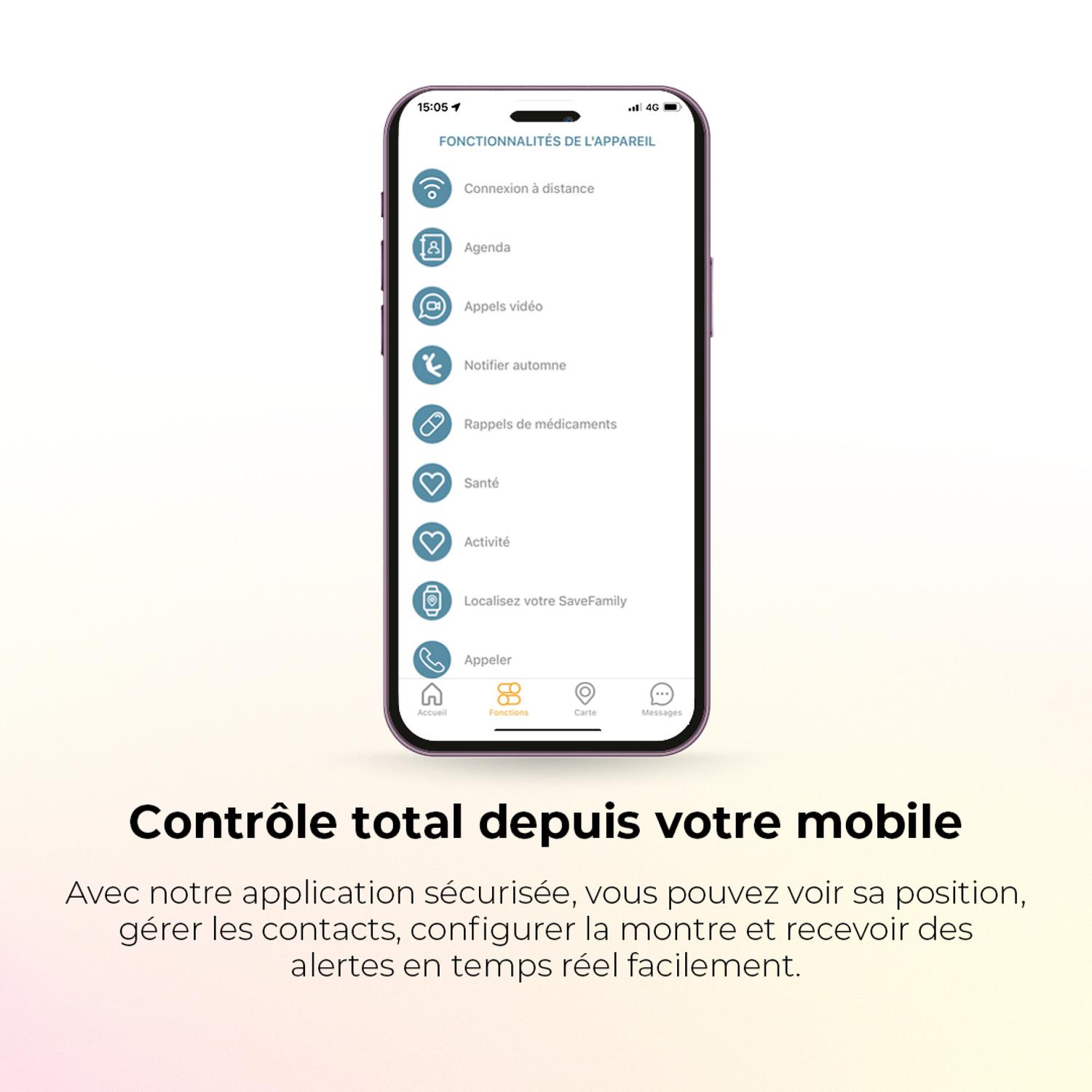 Voir la diapositive 7 : SAVEFAMILY Montre connectée Watch Plus 2 Cadran Argent - Violet