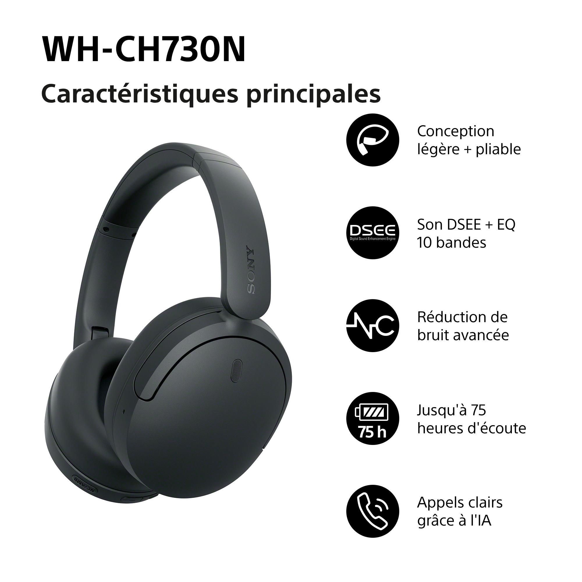 Voir la diapositive 2 : SONY Casque sans fil à réduction de bruit WH-CH730N - Noir