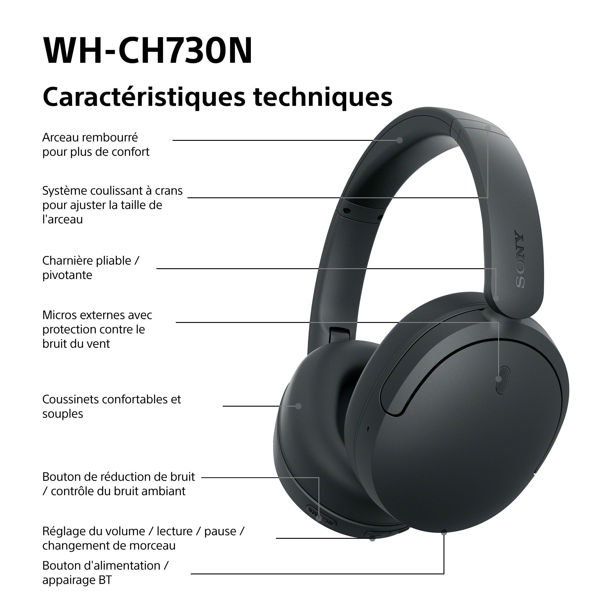 Voir la diapositive 13 : SONY Casque sans fil à réduction de bruit WH-CH730N - Noir