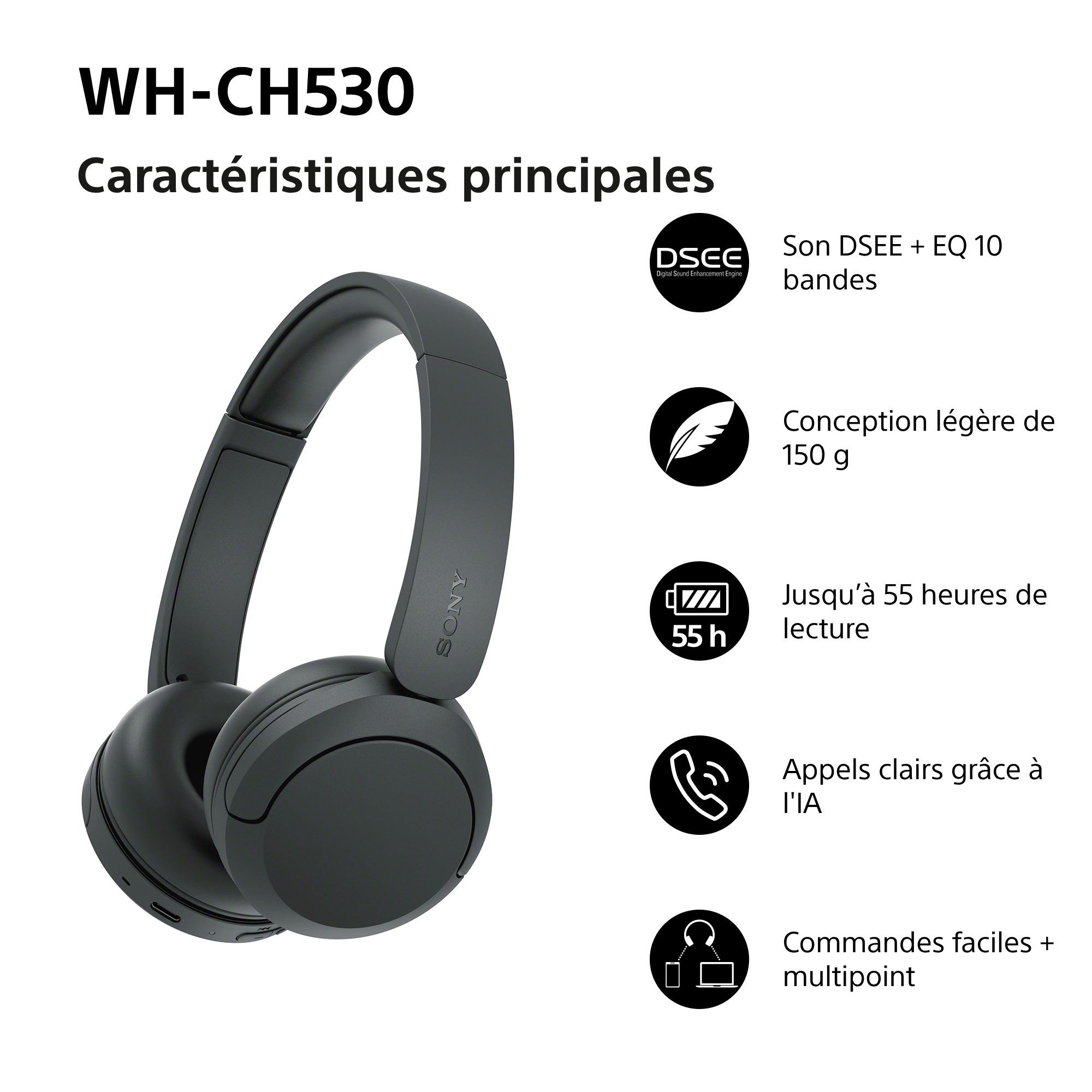 Voir la diapositive 2 : SONY Casque sans fil Bluetooth WH CH530 - Noir