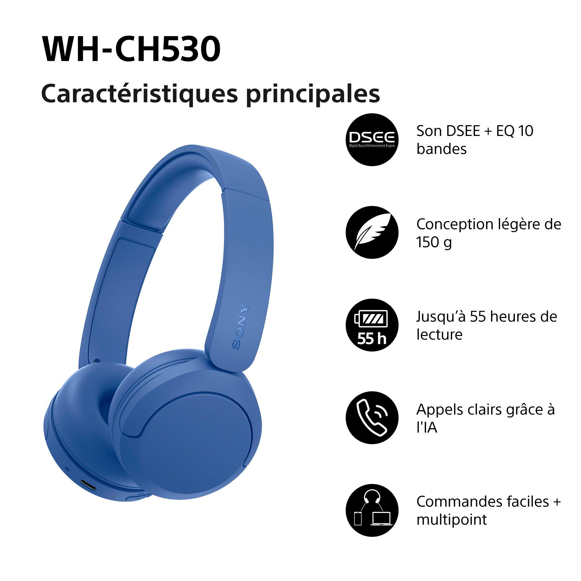 Voir la diapositive 2 : SONY Casque Casque sans fil Bluetooth WH-CH530 - Bleu